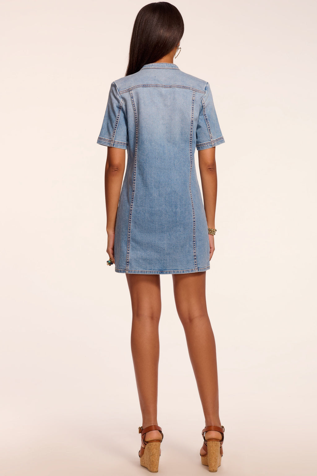 Skylar Short Sleeve Braided Denim Dress in light wash