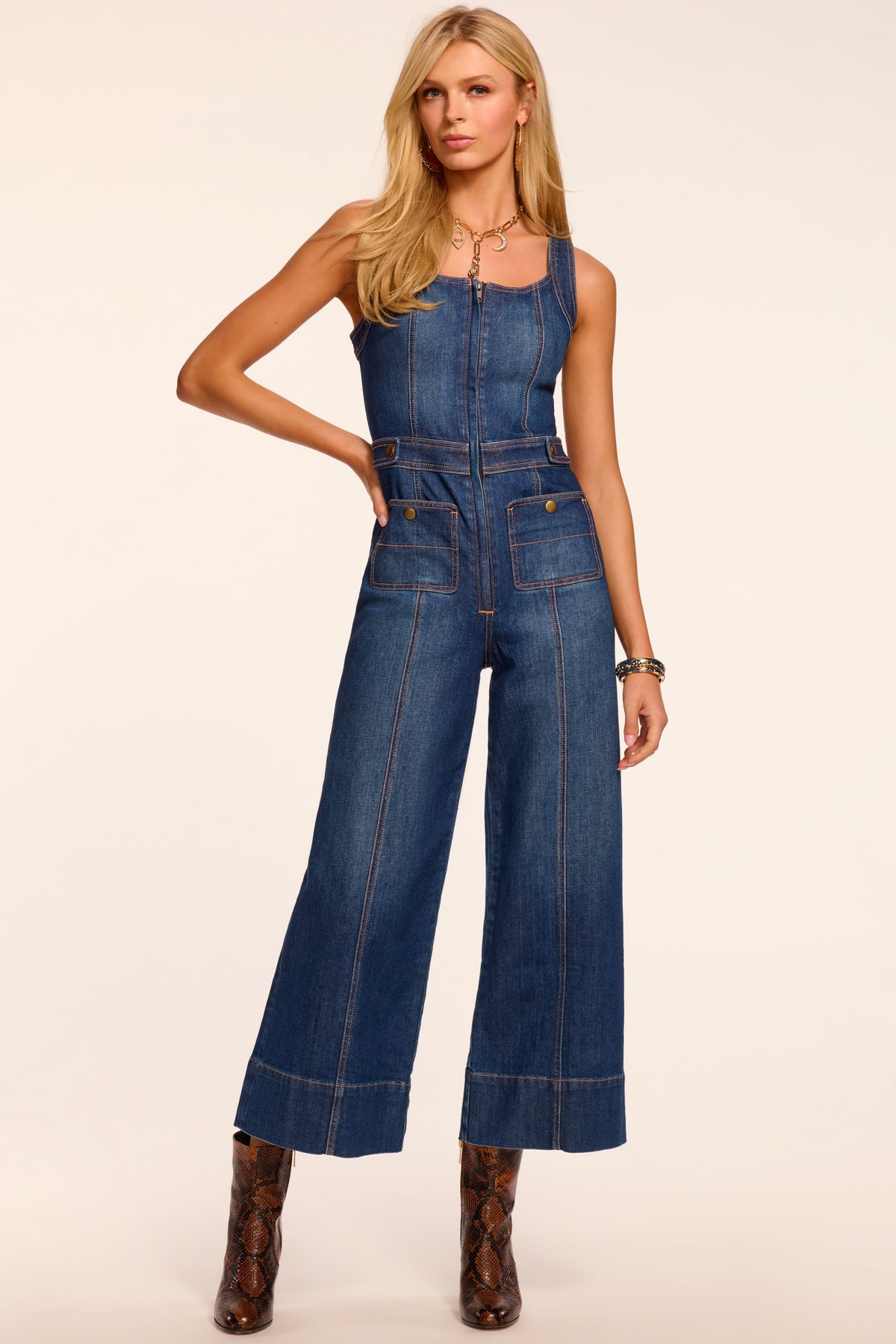 Janet Cropped Wide Leg Denim Jumpsuit view 1