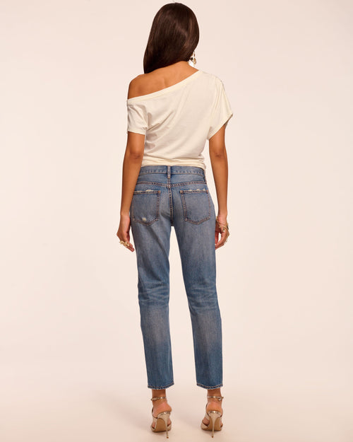 Milla Distressed Low-Rise Tapered Jean view 4