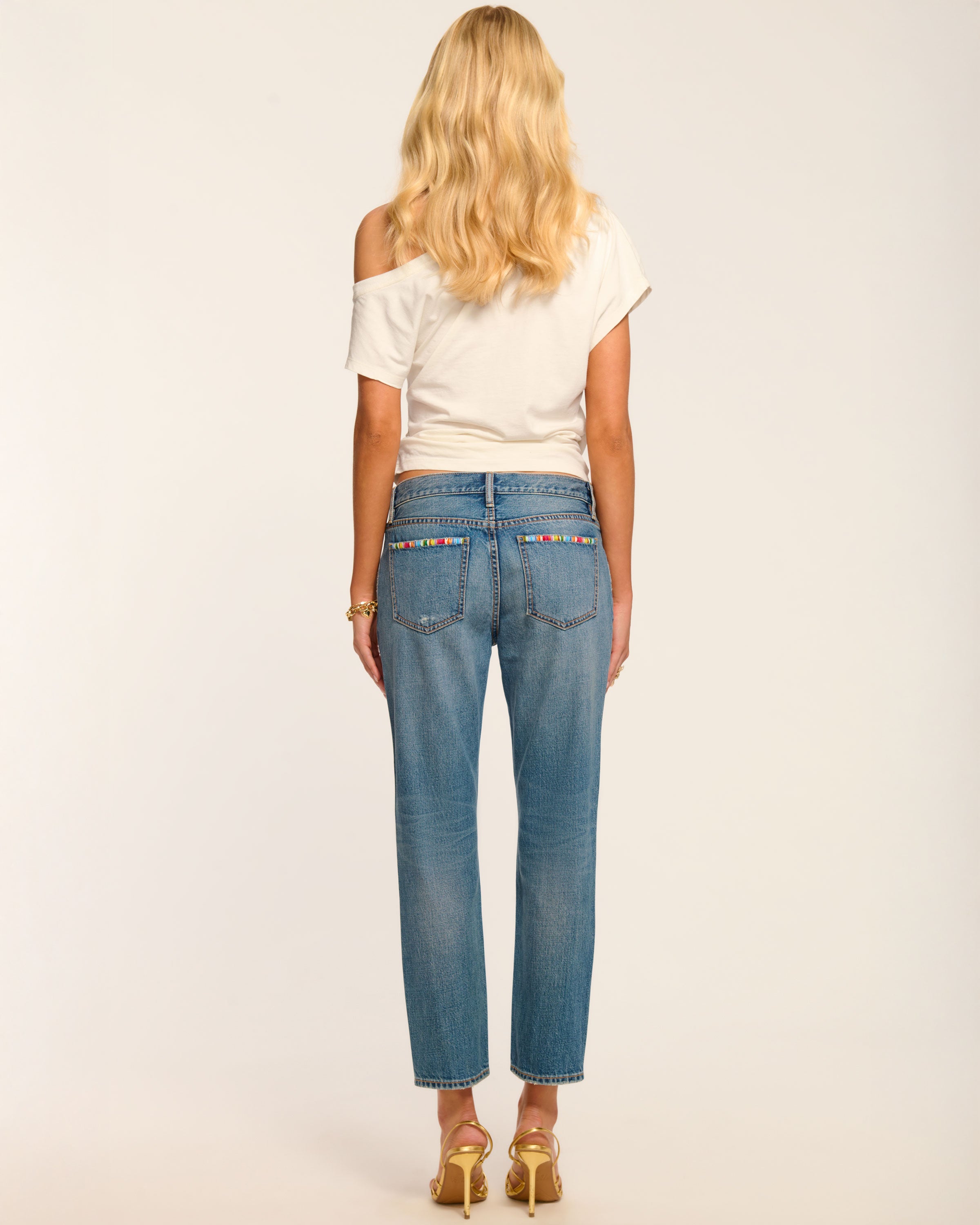 Milla Stitched Low-Rise Tapered Jean in vintage wash | Ramy Brook