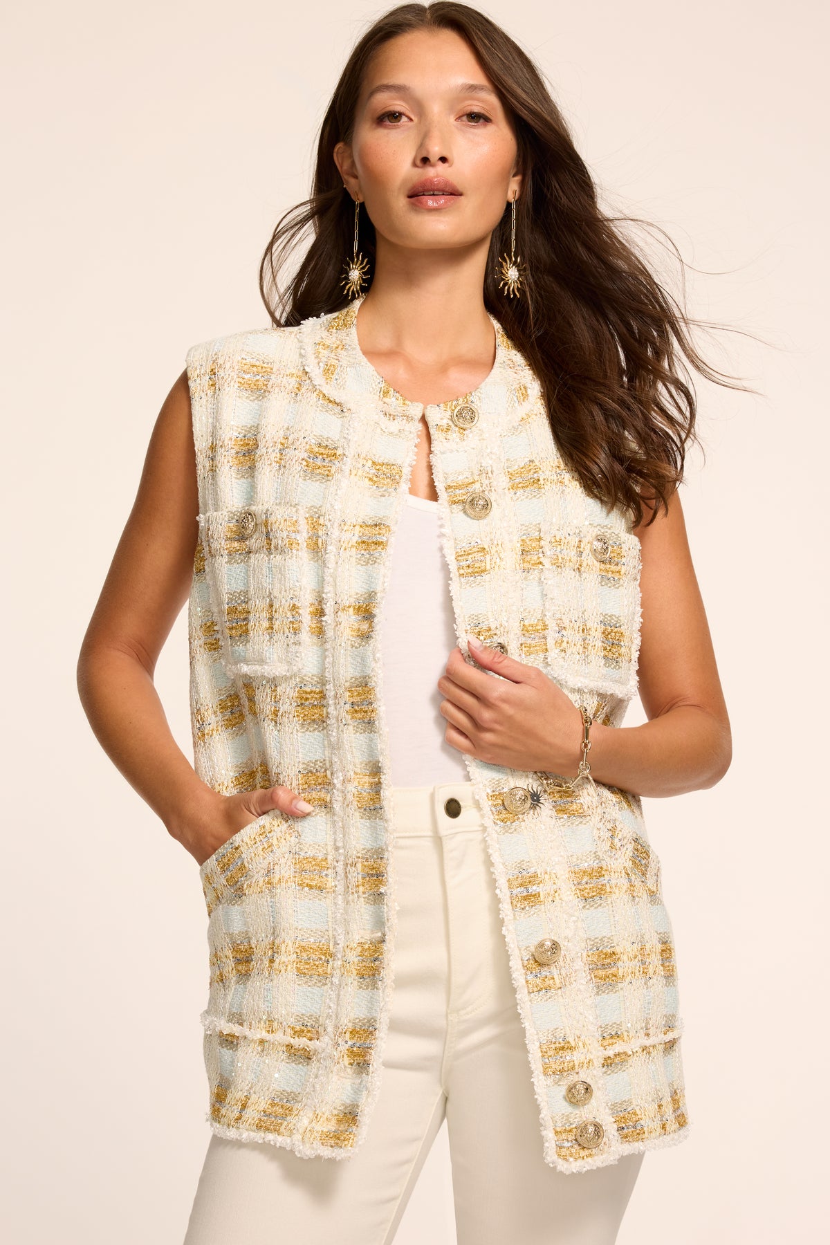 Violet Lurex Tweed Vest view 1