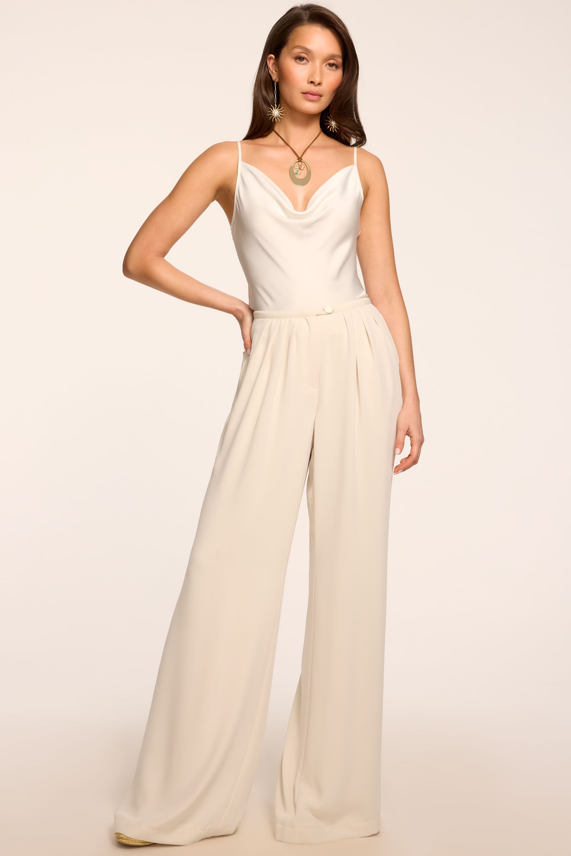 Yasmine Wide Leg Pleated Pant in bone | Ramy Brook