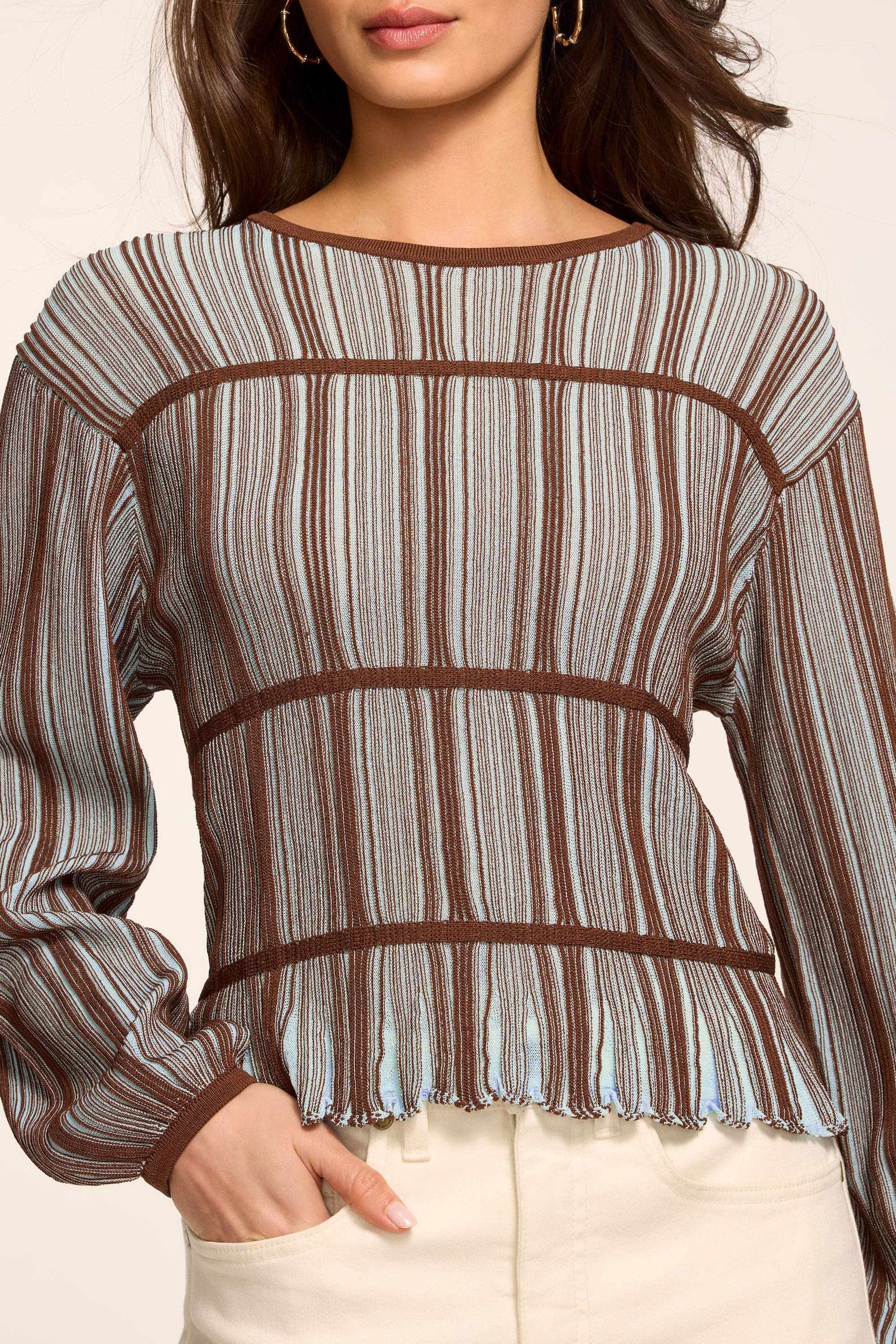 Ashlyne Striped Knit Sweater in sepia combo | Ramy Brook