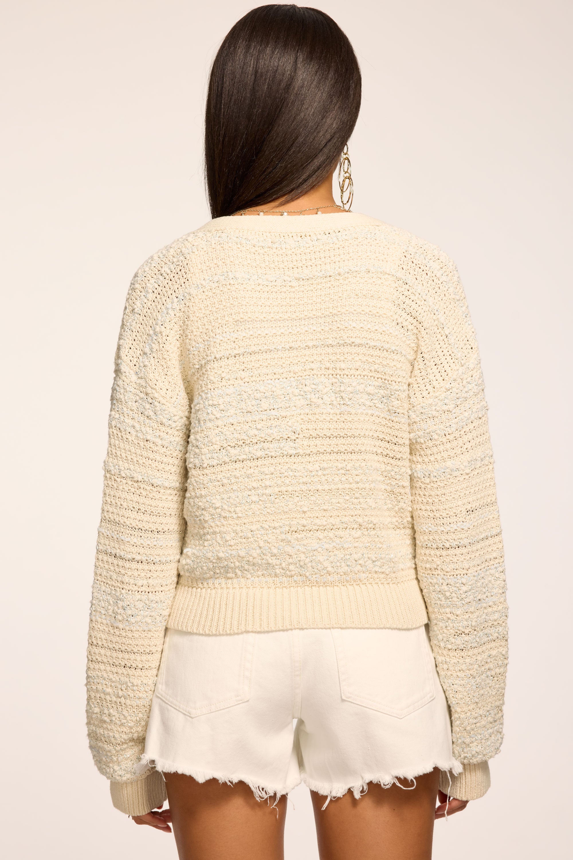 Carly Textured Knit Cardigan in bone knit | Ramy Brook