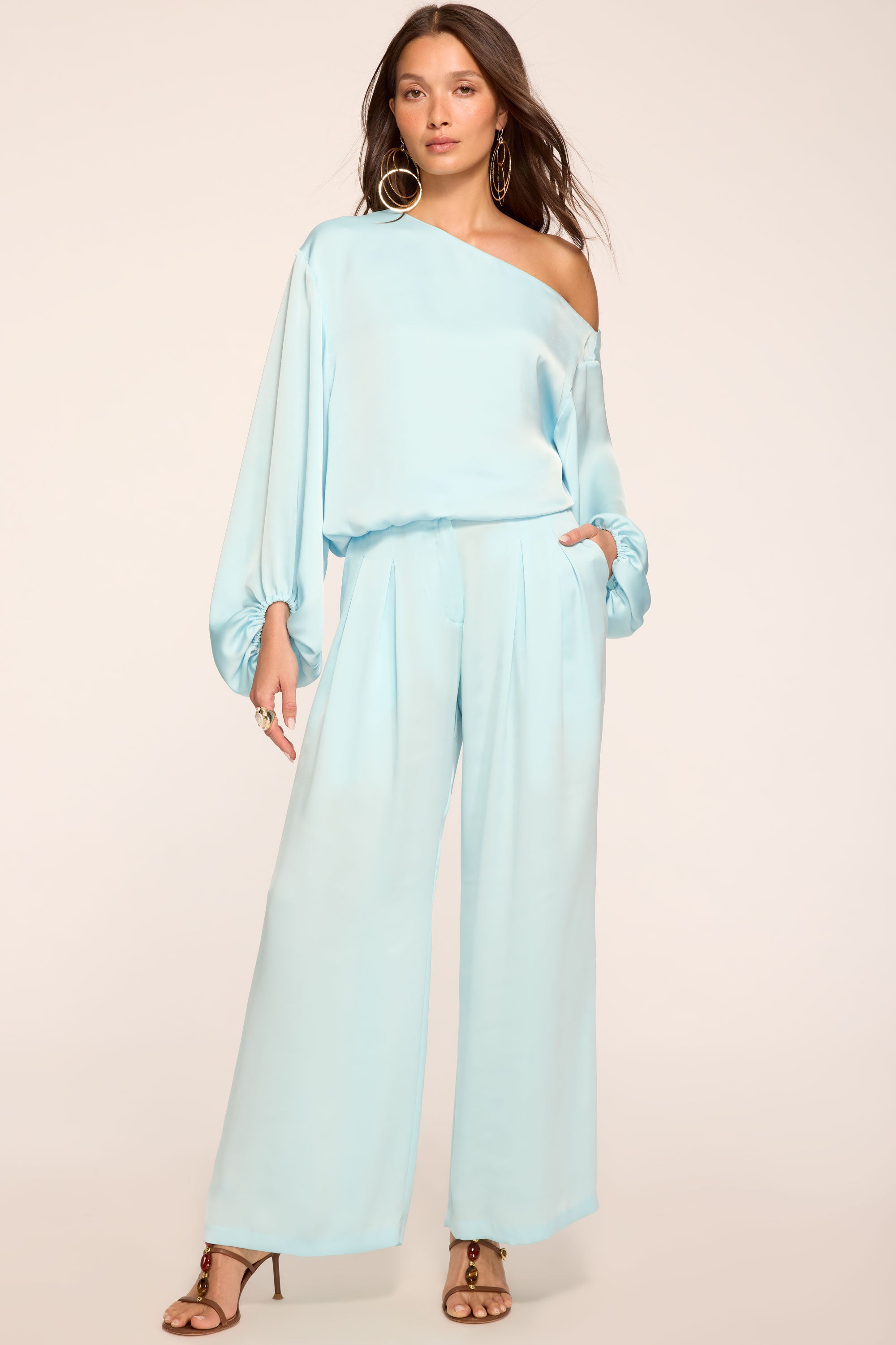 Oscar Pleated Wide Leg Pant in blue breeze | Ramy Brook