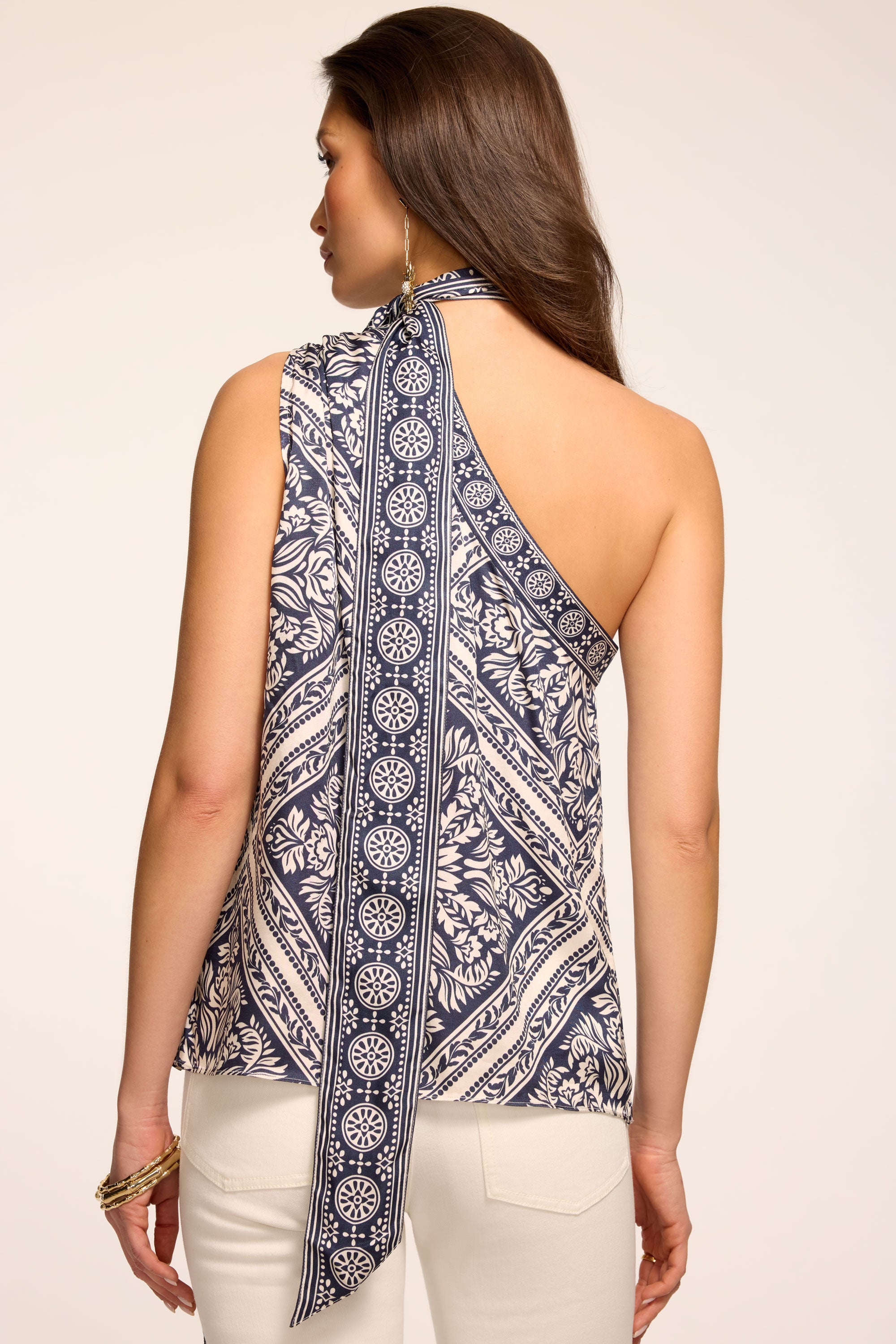 chopova lowena タンクトップ　ノースリーブ　キャミ　チョポバ Lowell Printed One-Shoulder Top in capri navy | Ramy Brook