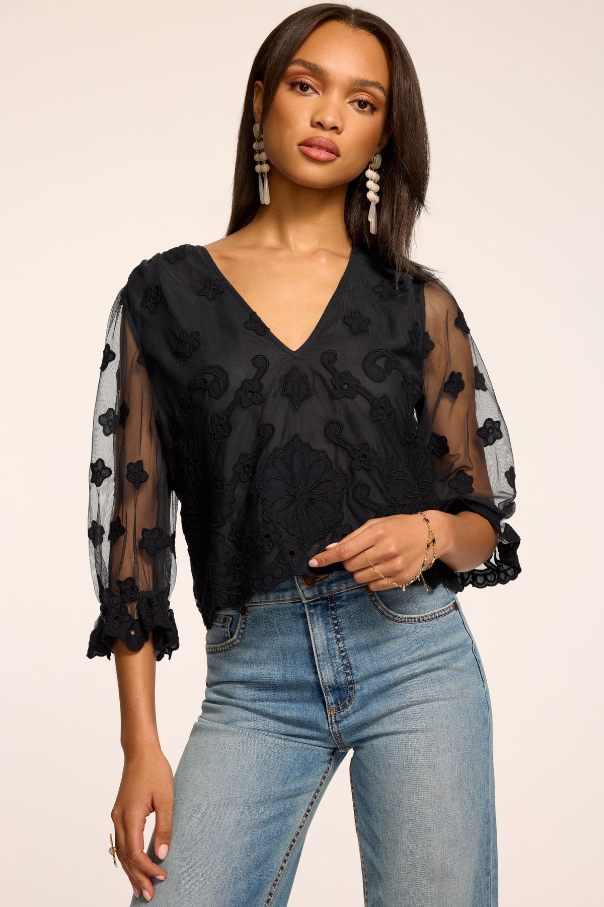 Esmeralda Embroidered Top view 1