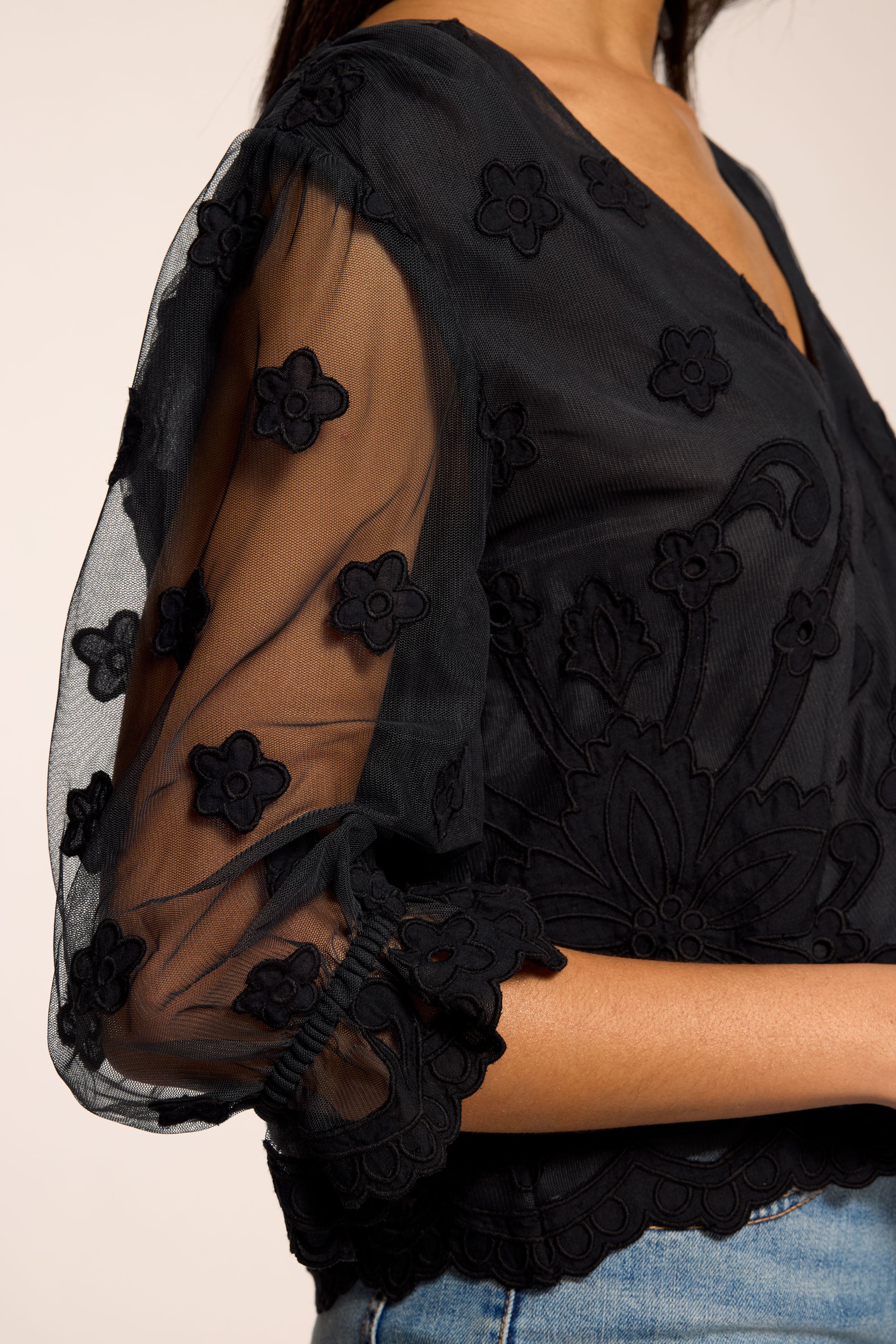 Esmeralda Embroidered Top in black embroidery | Ramy Brook