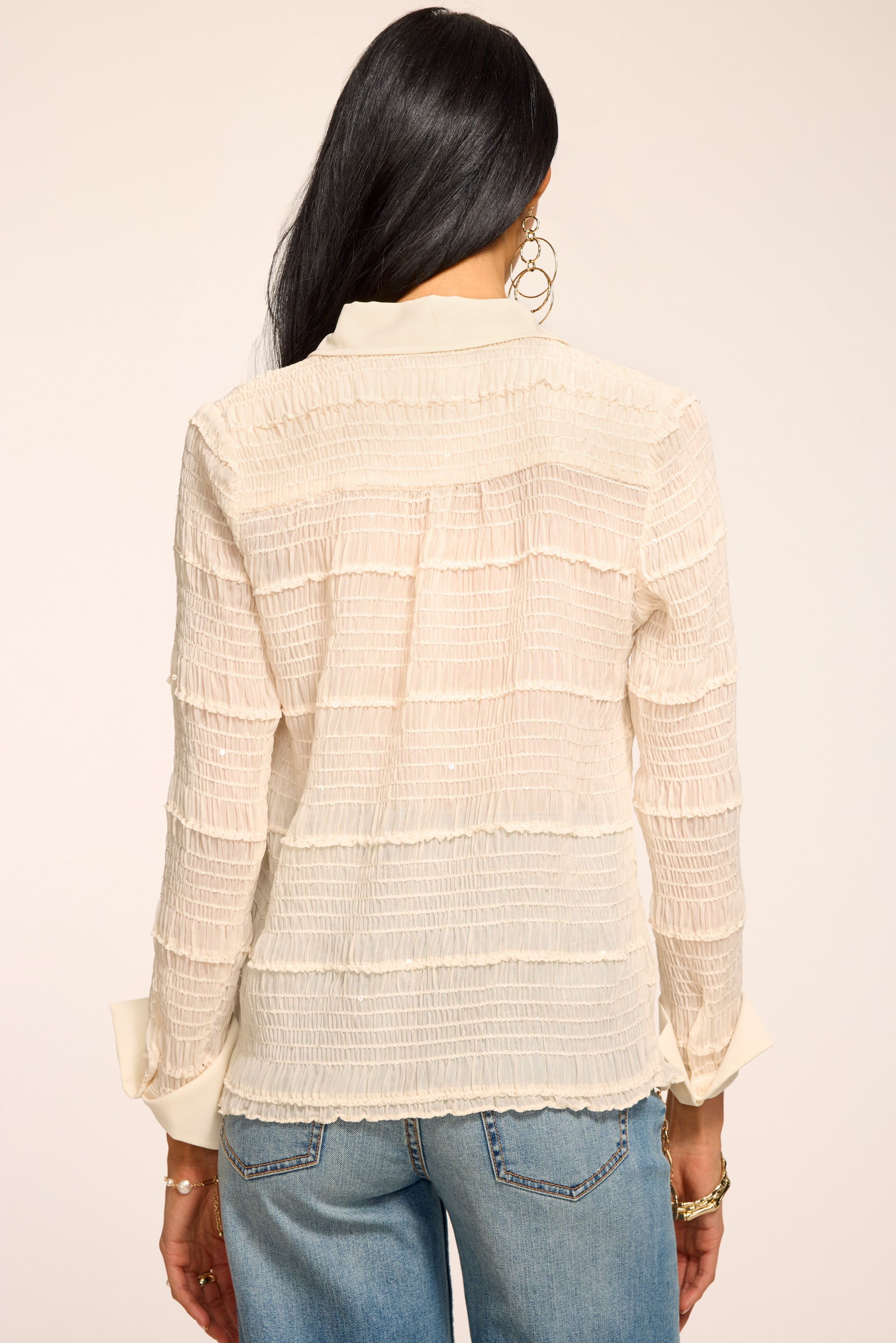 Estelle Embellished Button Down Top in bone chiffon | Ramy Brook
