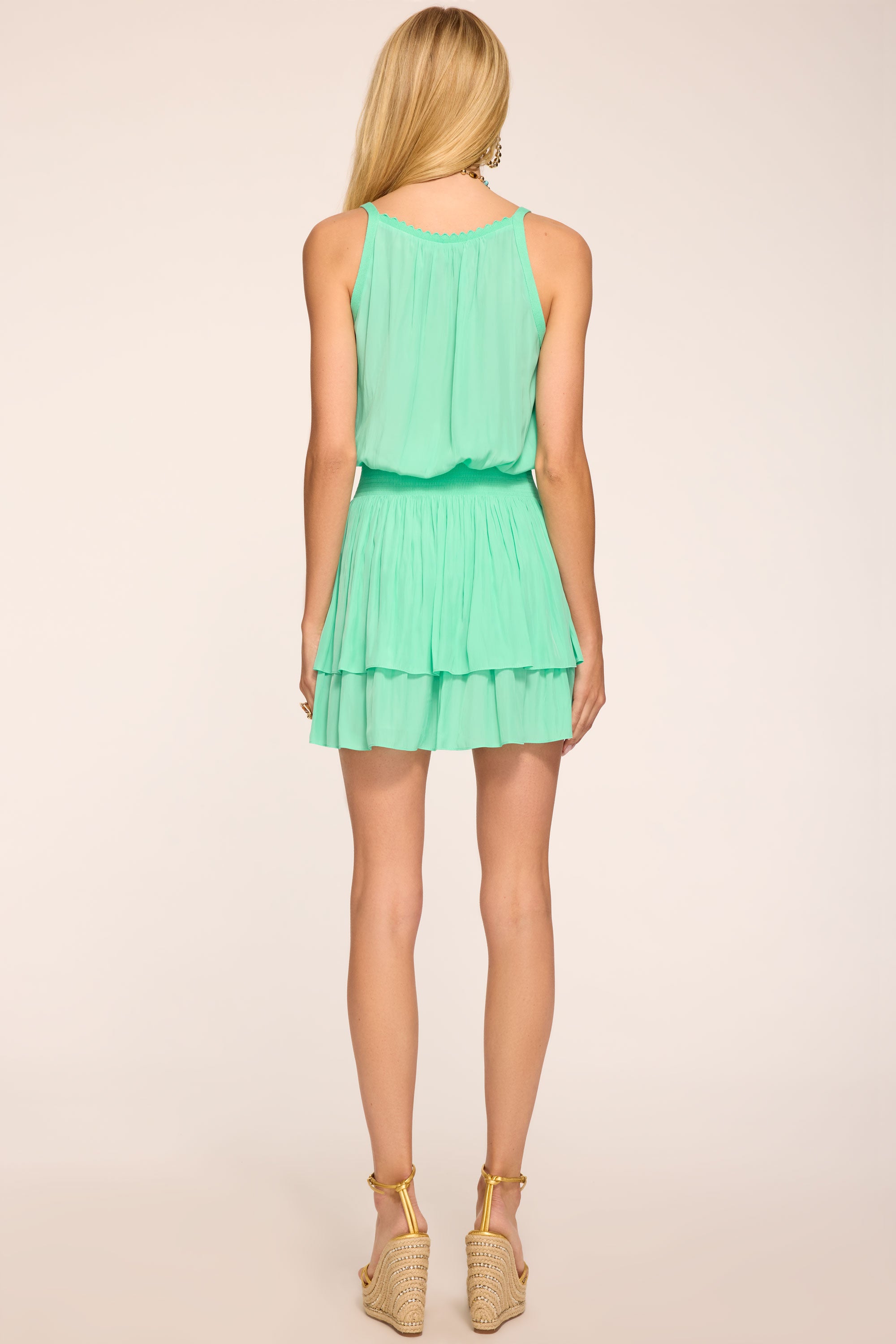 Evelynn Smocked Waist Mini Dress in jade | Ramy Brook