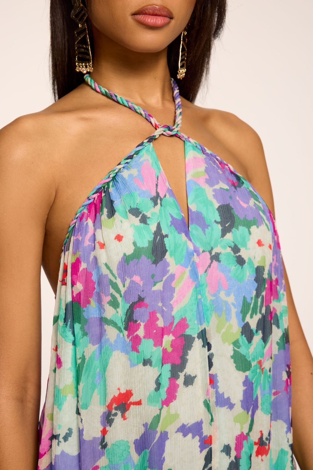 topshop hibiscus halter midi dress Harley Printed Halterneck Midi Dress in garden mesh