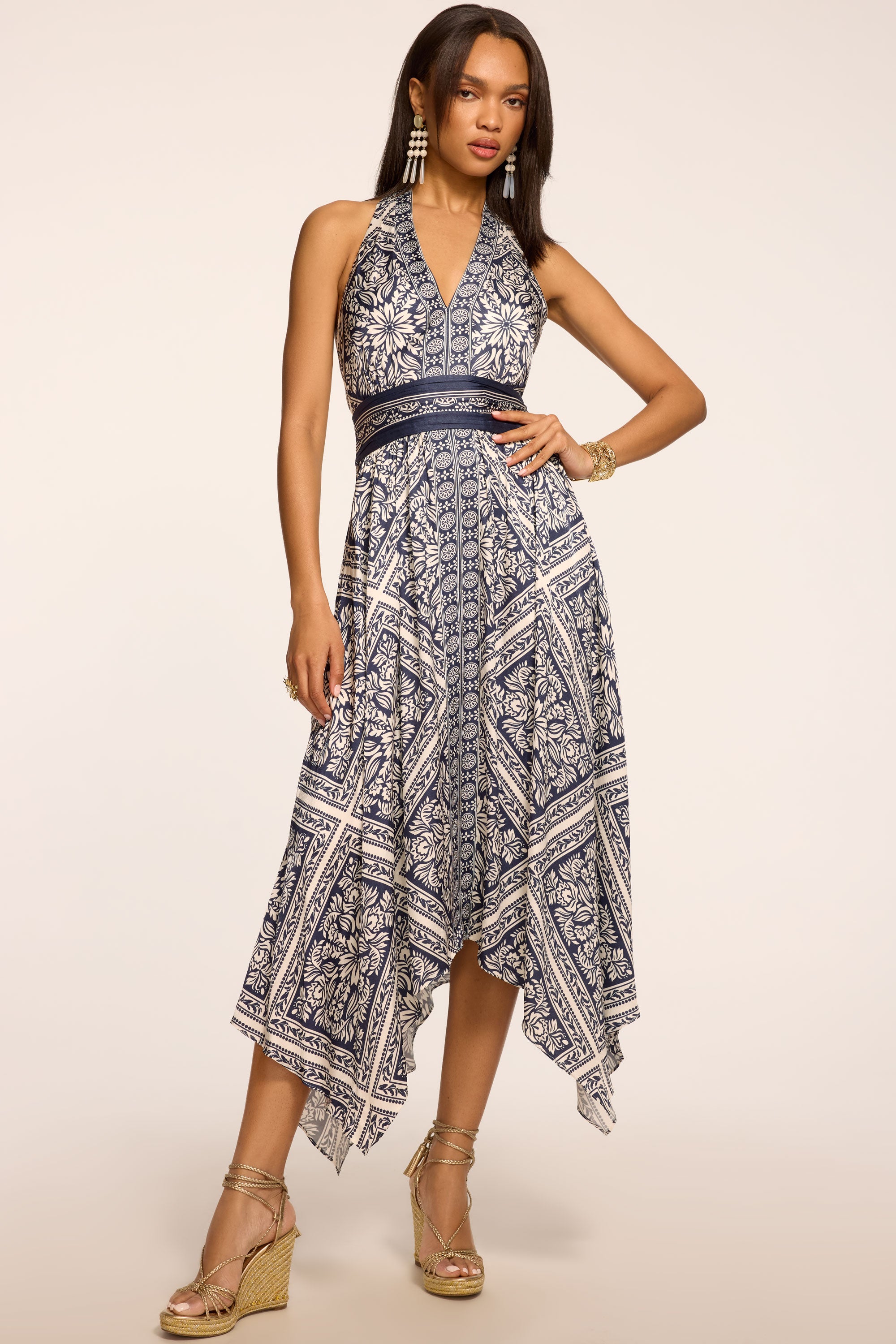 Ramy Brook Georgina Printed Midi Dress in Capri Navy