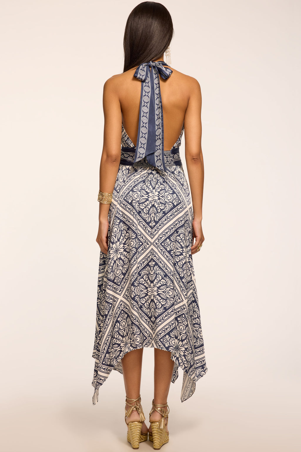 Georgina Printed Midi Dress in capri navy