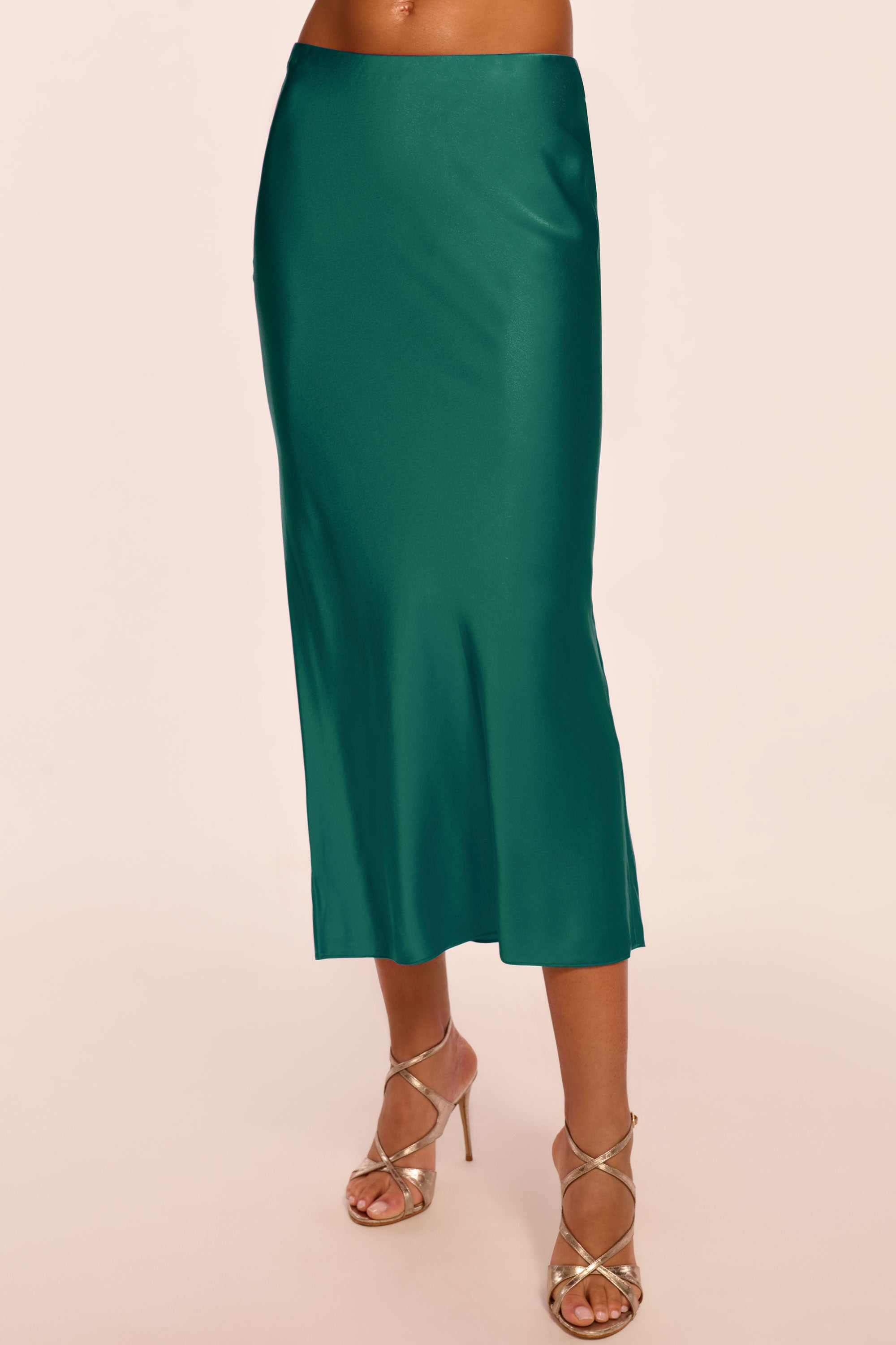 Krisia Silk Slip Midi Skirt in deep emerald | Ramy Brook