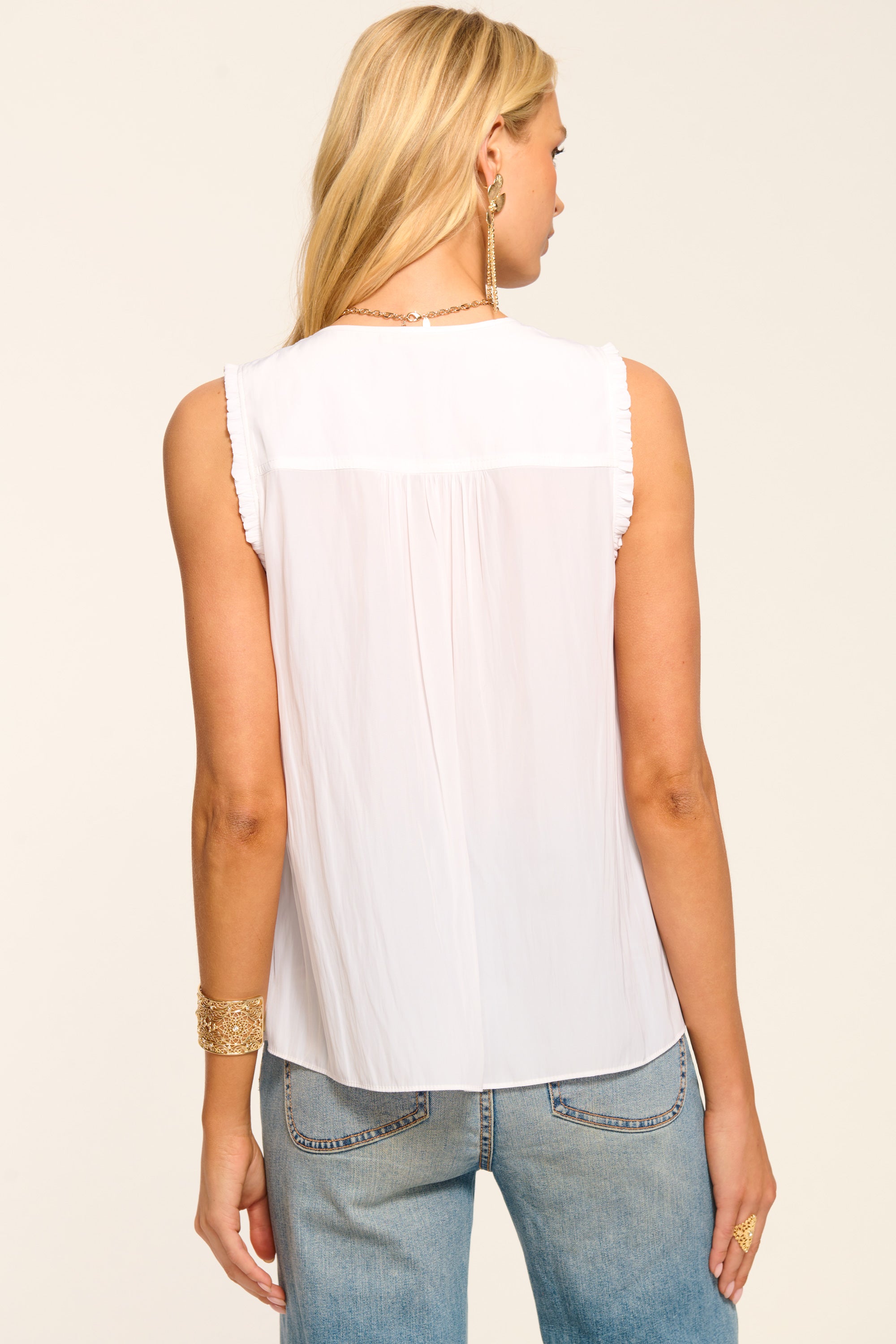 Adaline Embroidered Sleeveless Blouse in ivory | Ramy Brook