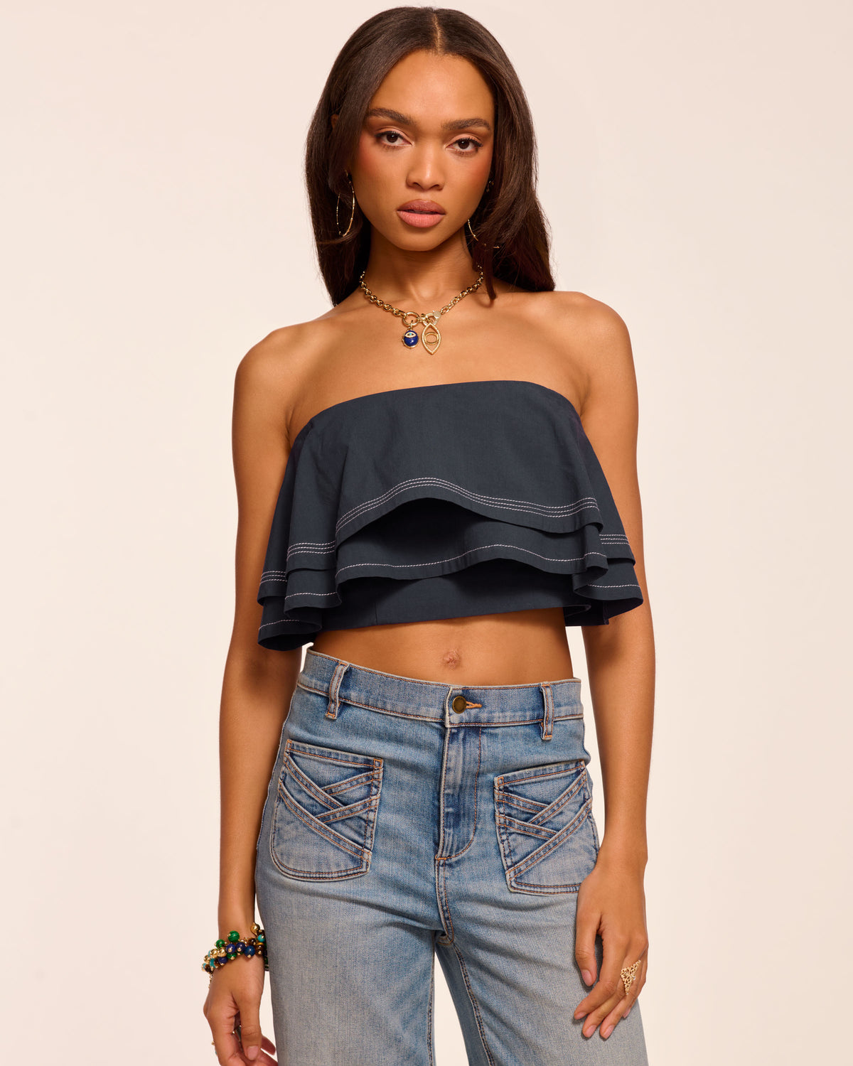 Poppy Cotton Poplin Tiered Crop Top view 1