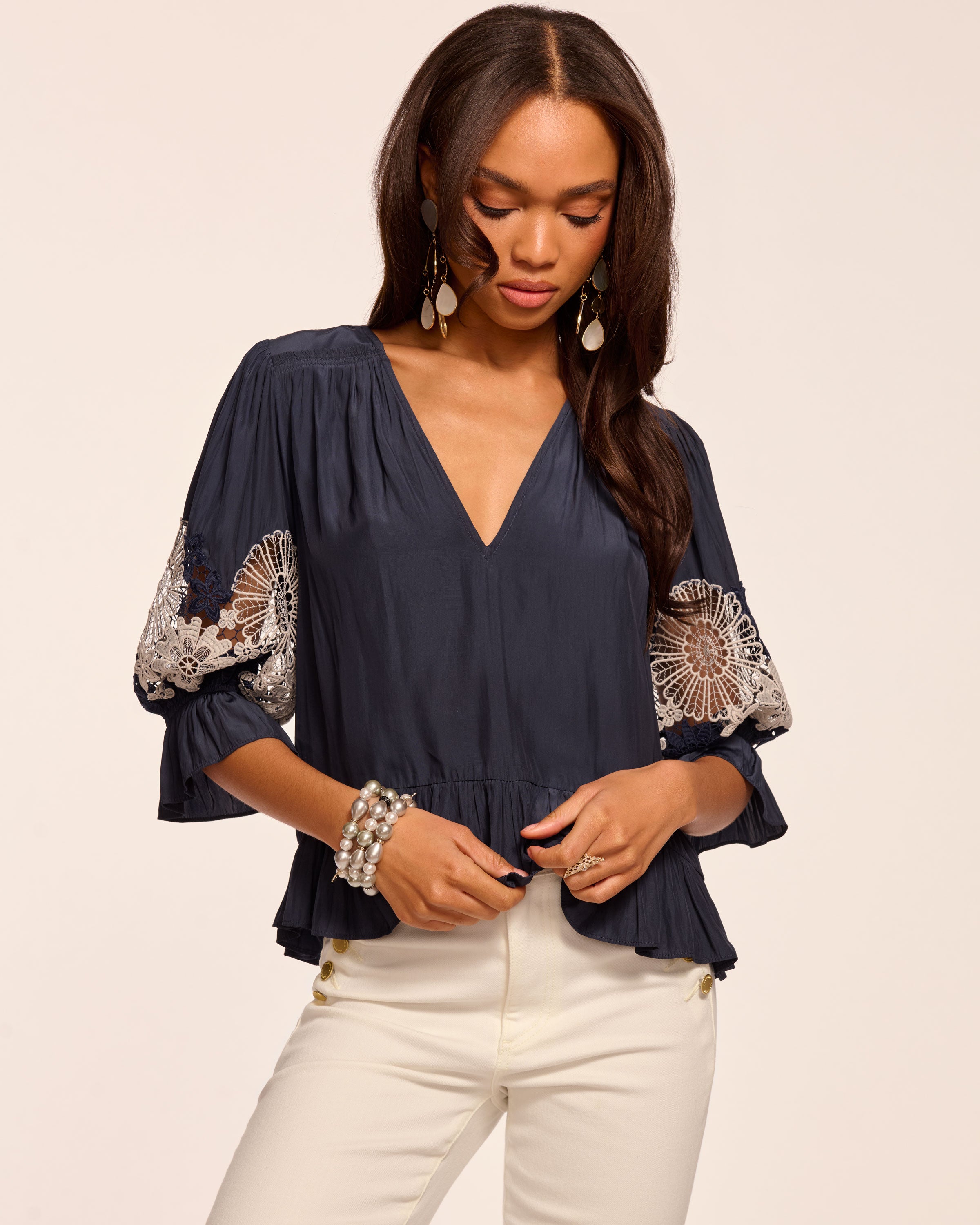 Berry Embroidered Short Sleeve Blouse in sunset orange | Ramy Brook