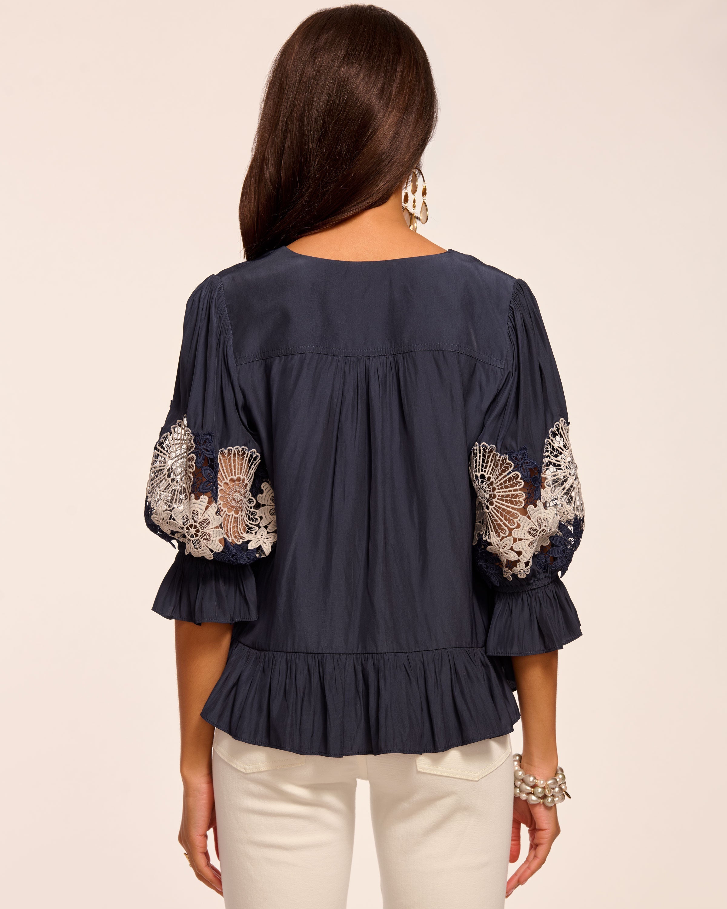 Berry Embroidered Short Sleeve Blouse in navy | Ramy Brook