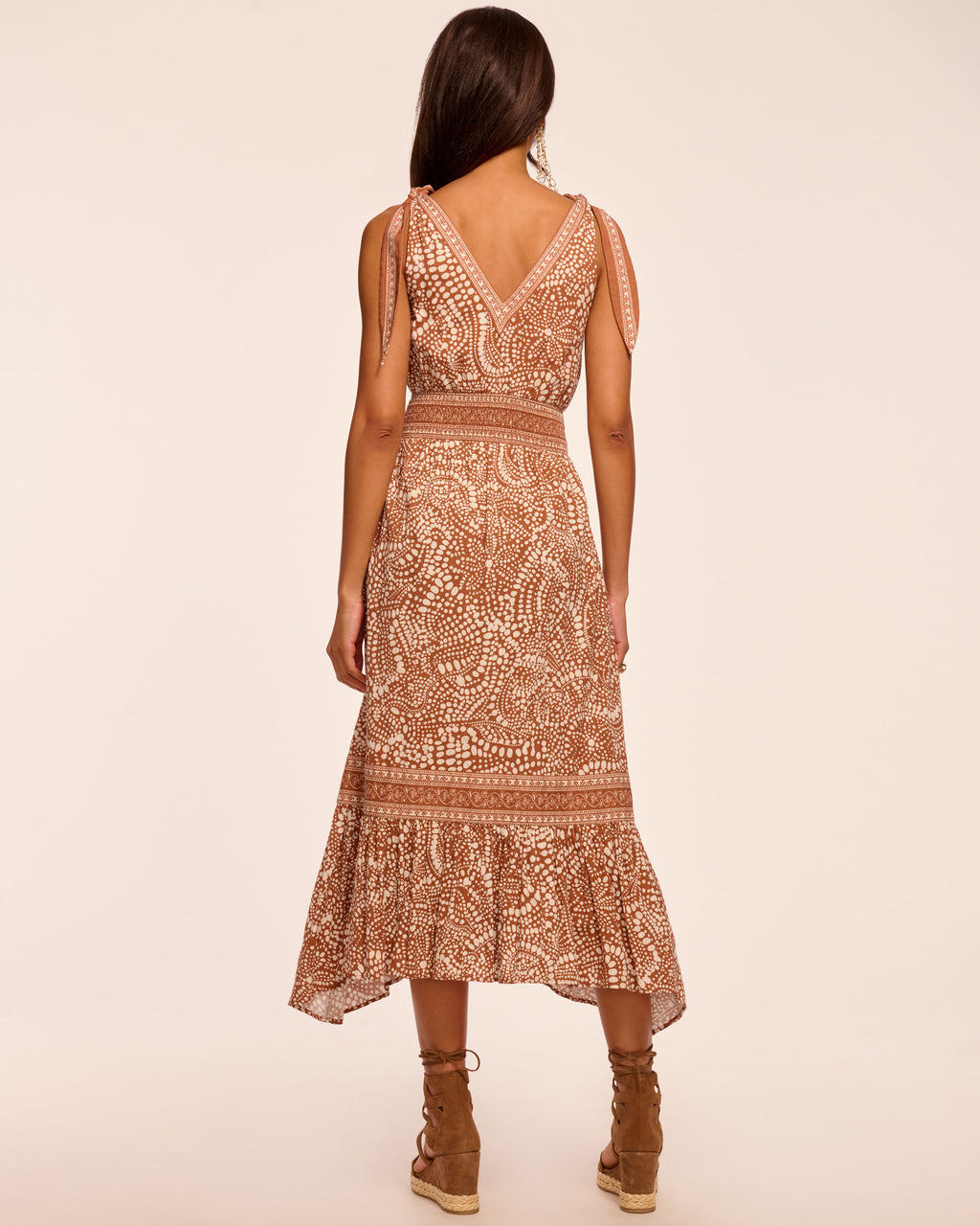 Ramy Brook Mariam Smocked Waist Midi Dress in Coffee Dot - M Ramy Brook Mariam Smocked Waist Midi Dress in Coffee Dot - M