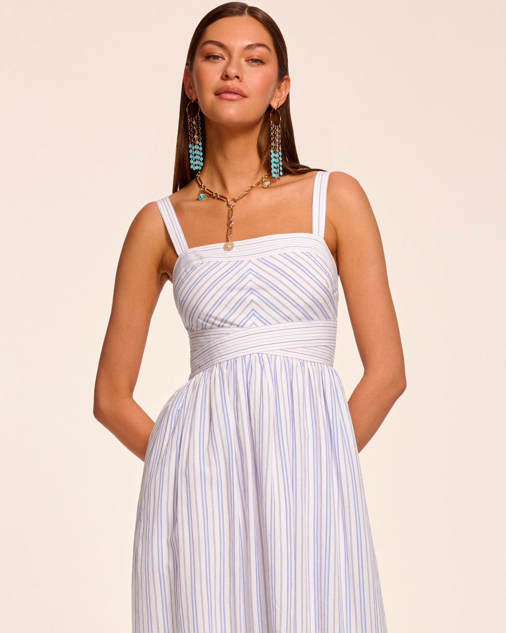 Nadia Printed Midi Dress in blue stripe | Ramy Brook