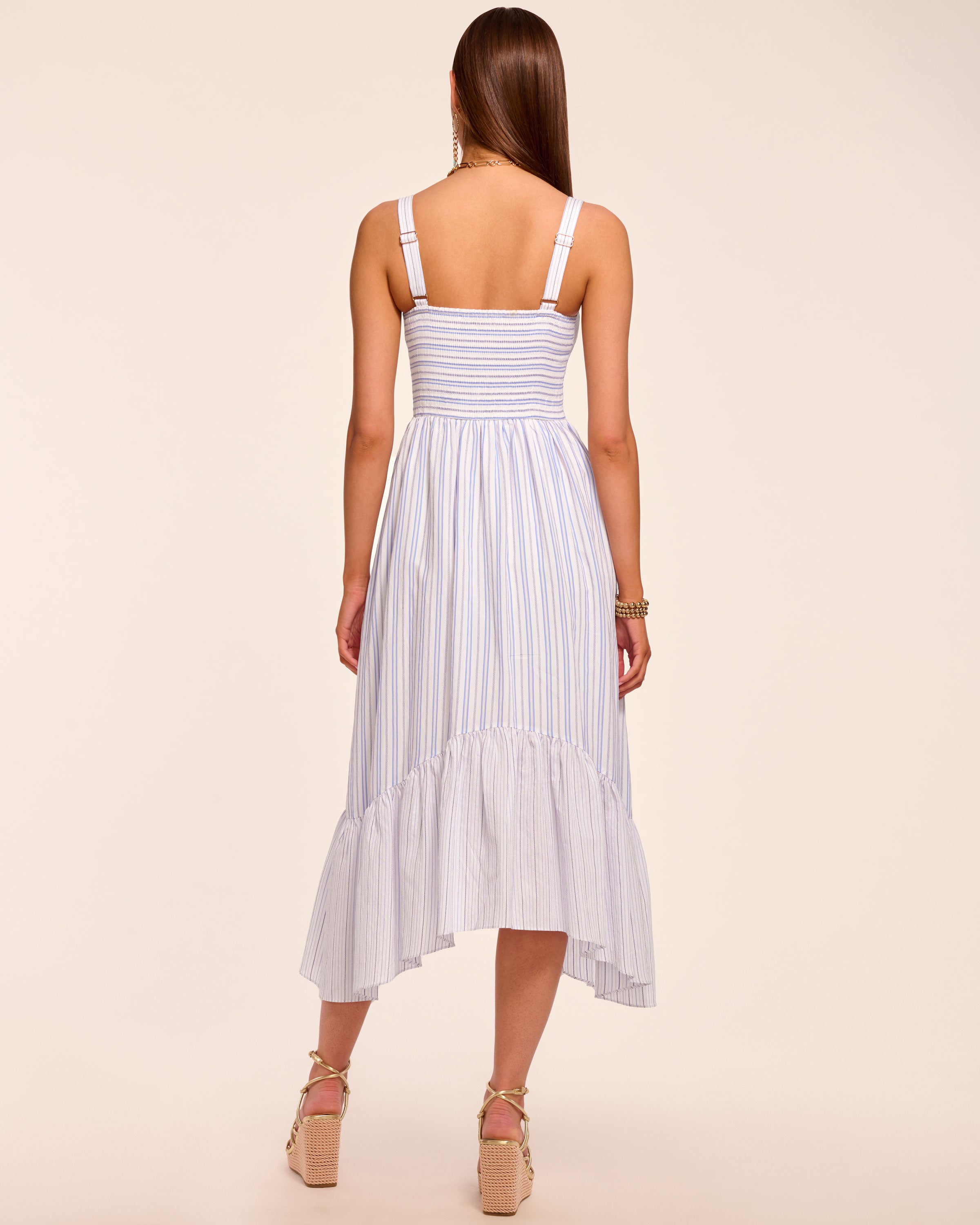 Nadia Printed Midi Dress in blue stripe | Ramy Brook