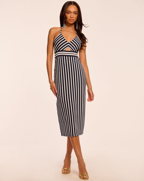 Ramy Brook Stevie Textured Stripe Midi Dress in Navy Stripe - XL Ramy Brook Stevie Textured Stripe Midi Dress in Navy Stripe - XL