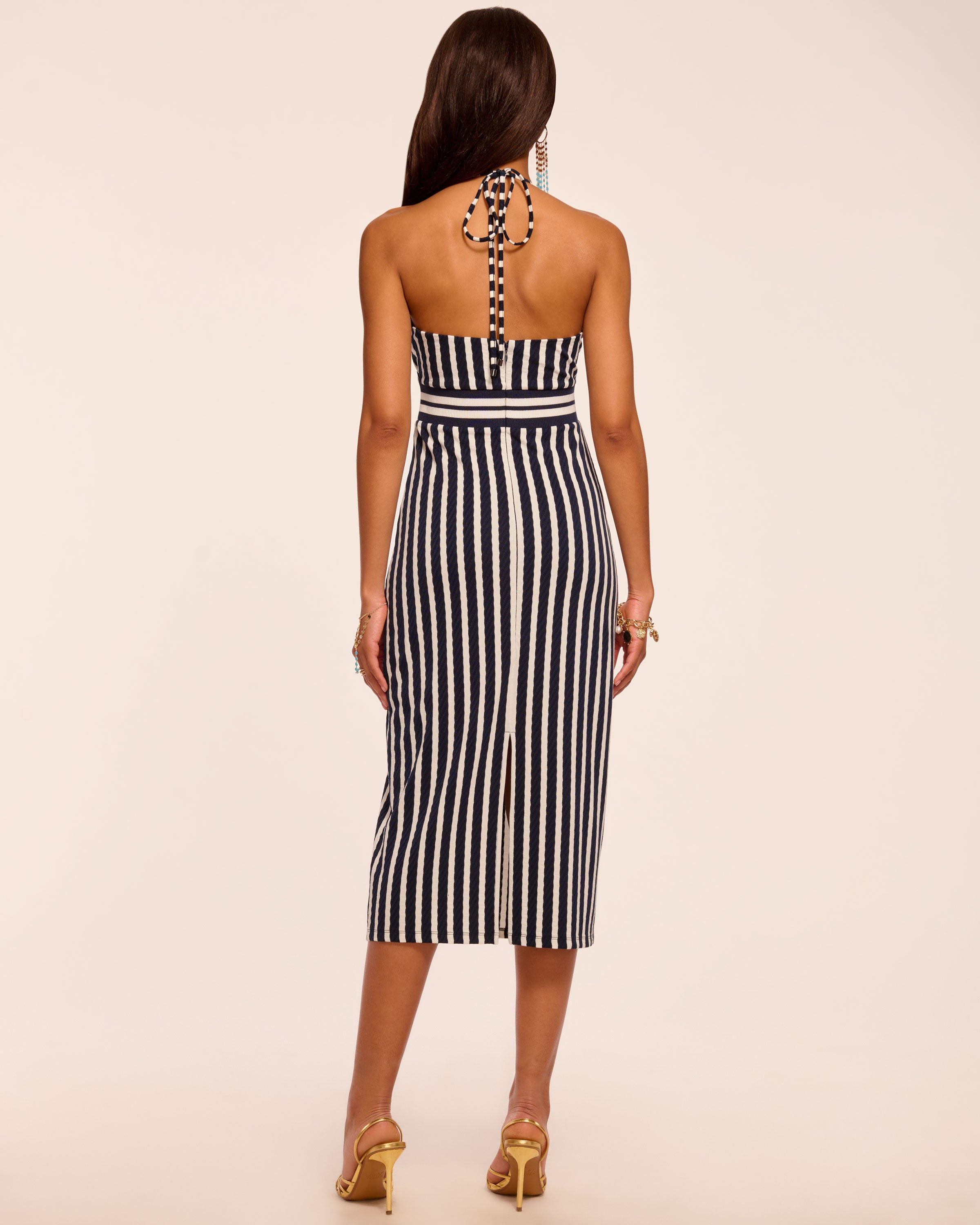 Stevie Textured Stripe Midi Dress in navy stripe | Ramy Brook