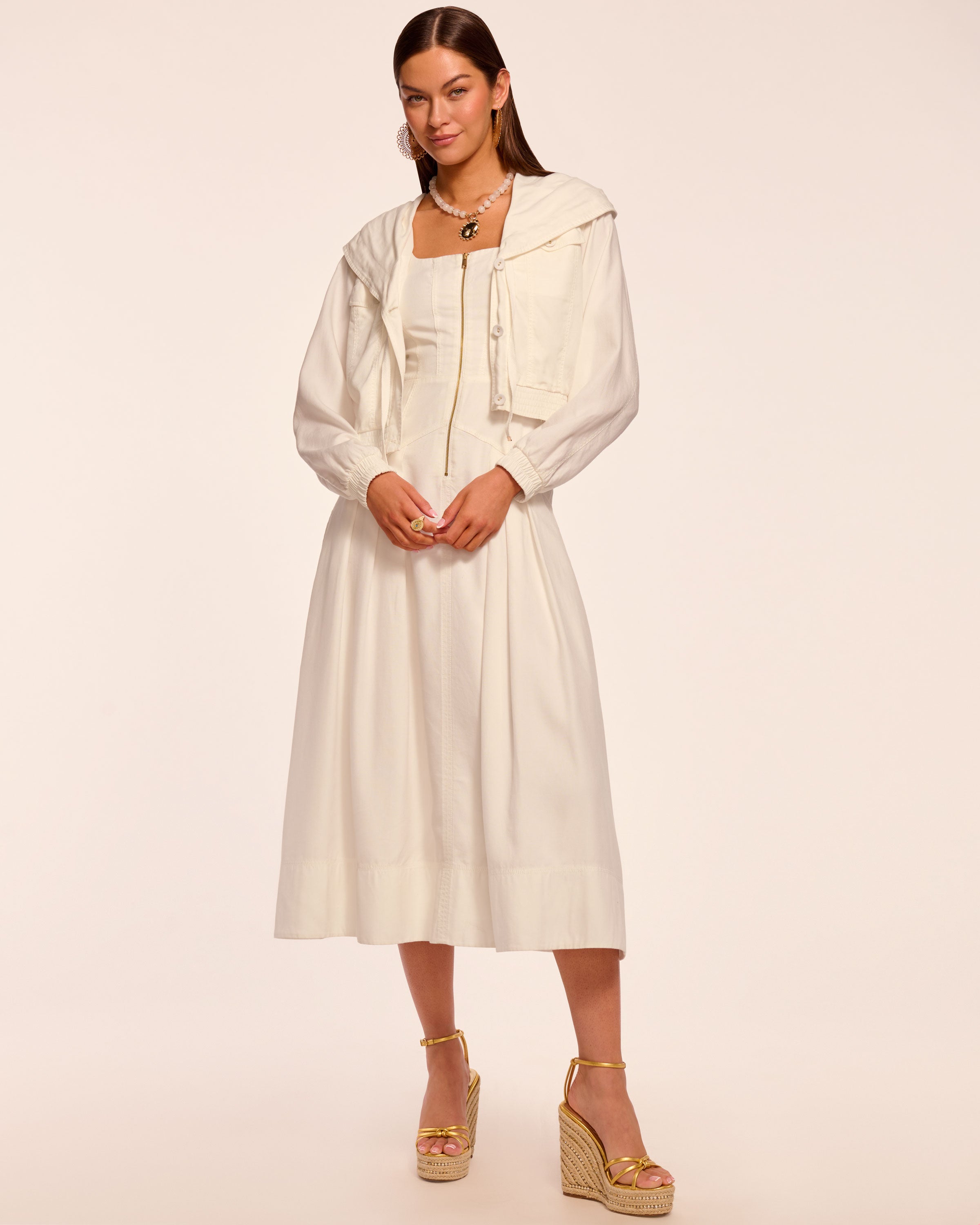 Ramy Brook Moira Zip Front Midi Dress in Ivory