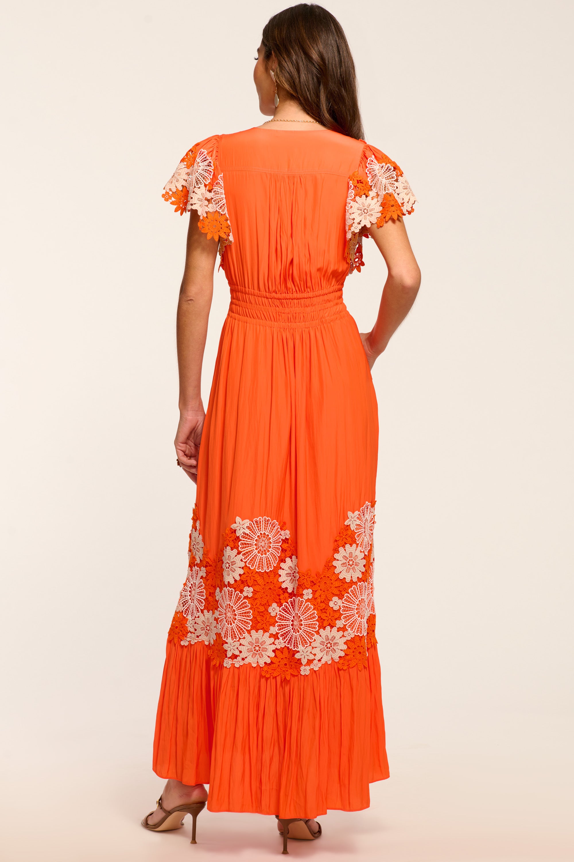 Georgie Embroidered Maxi Dress in sunset orange | Ramy Brook