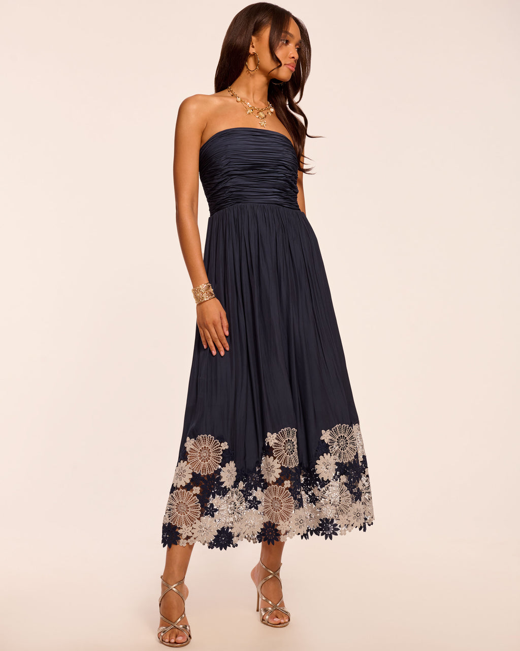 Milani Embellished Strapless Midi Dress in navy | Ramy Brook Milani Embellished Strapless Midi Dress in navy | Ramy Brook