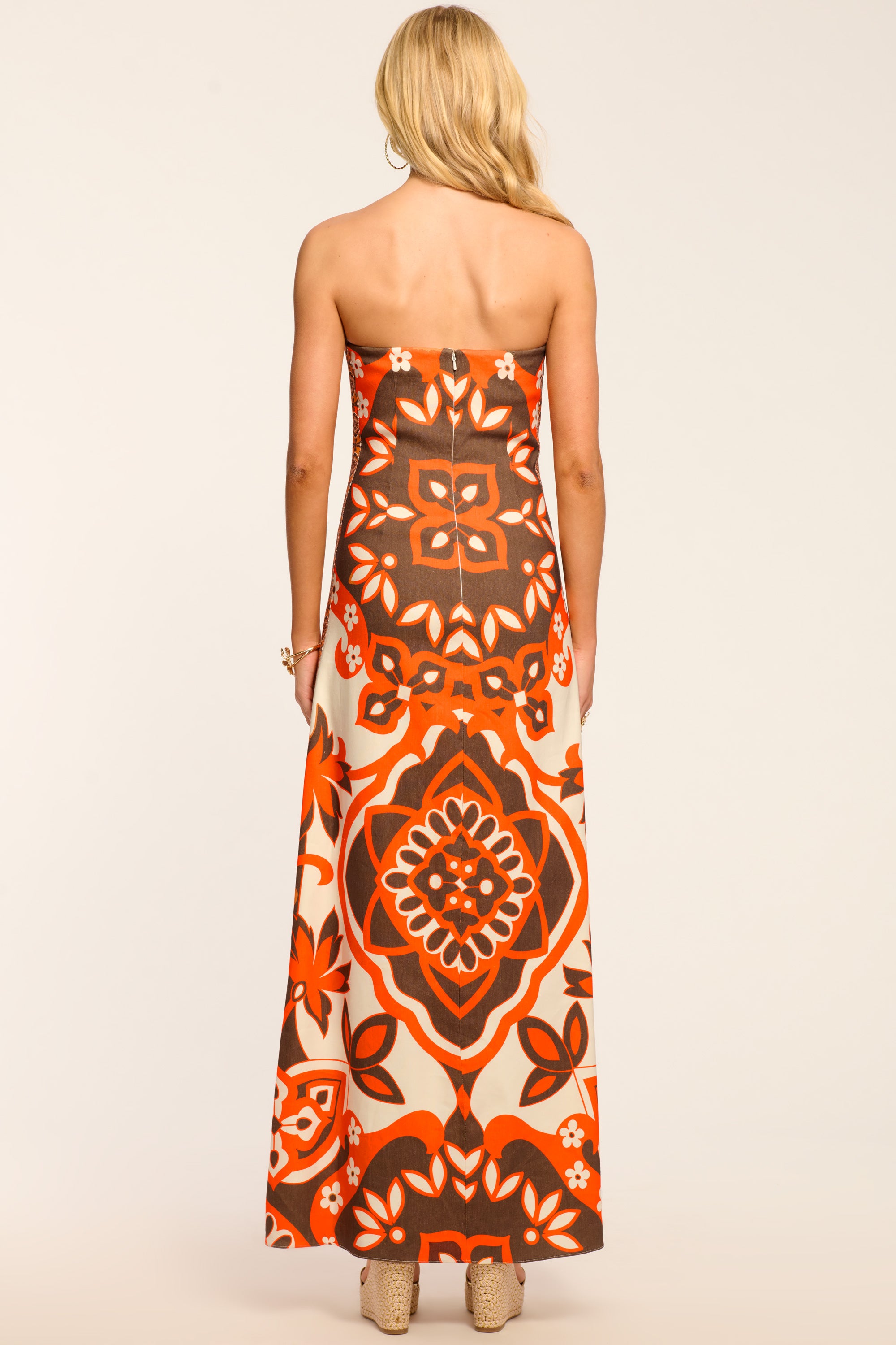 Ramy Brook Naila Printed Strapless Maxi Dress in Brown Combo