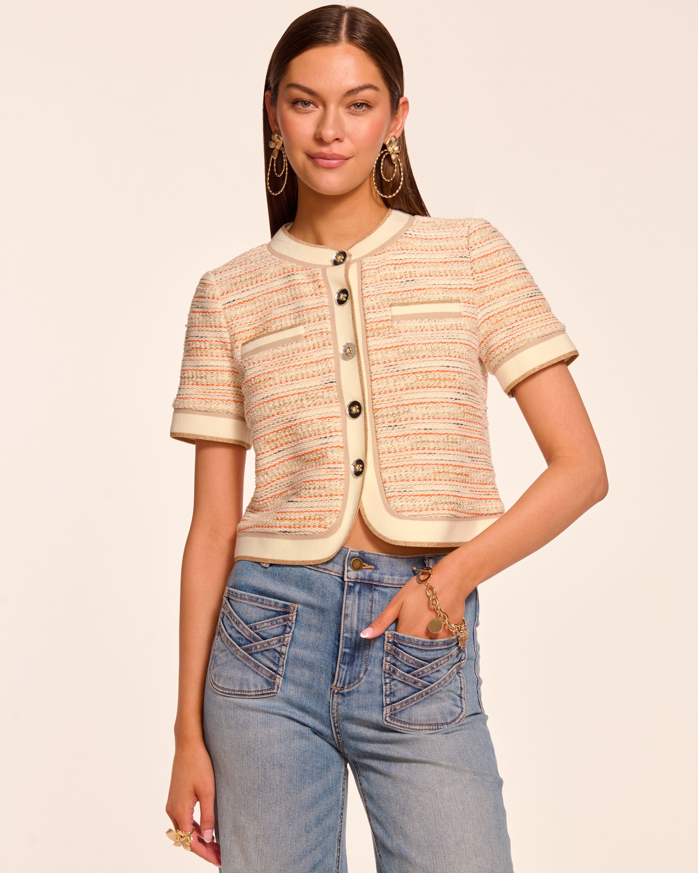 Sterling Tweed Jacket in orange tweed | Ramy Brook