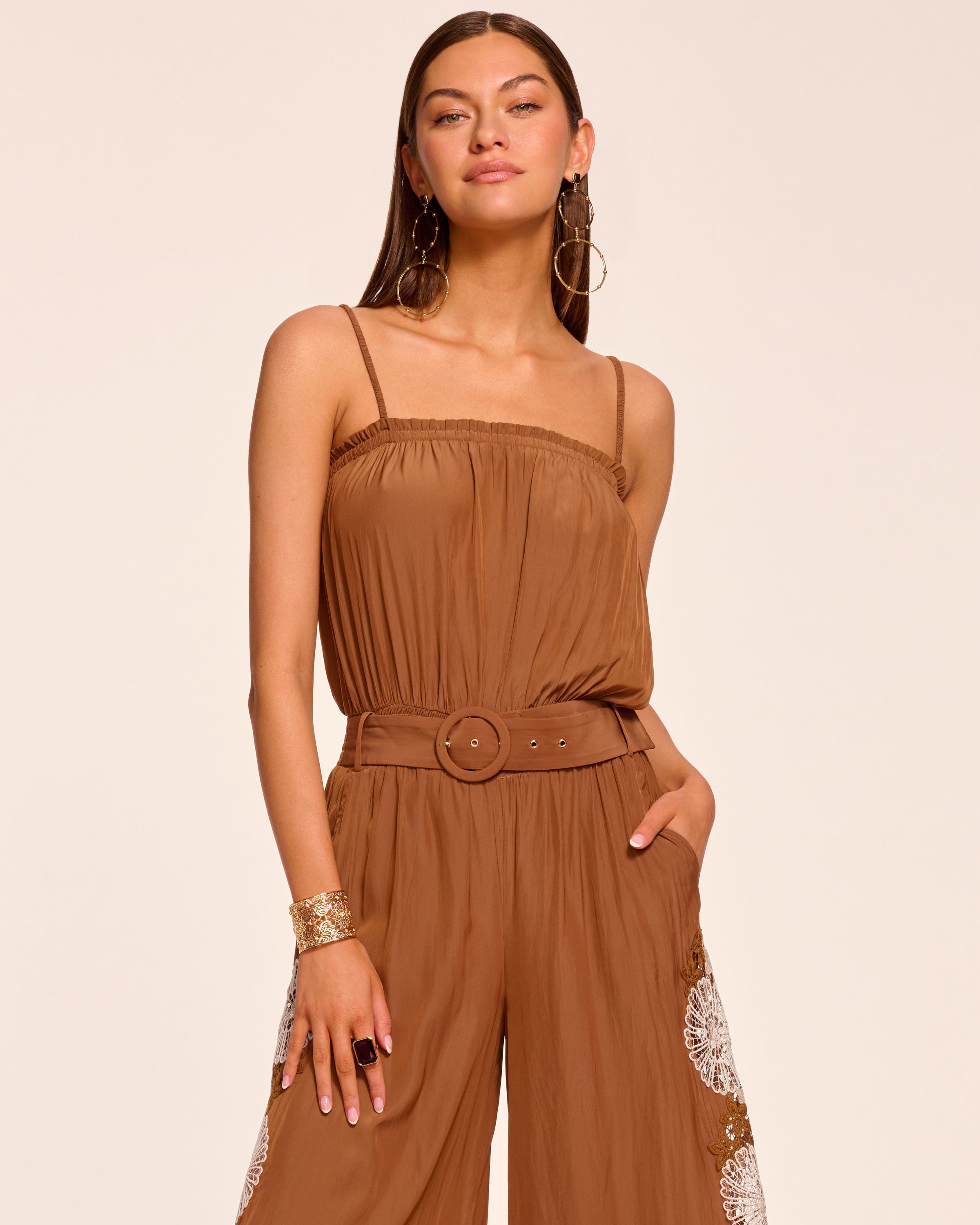 Lorelei Embellished Jumpsuit in coffee | Ramy Brook