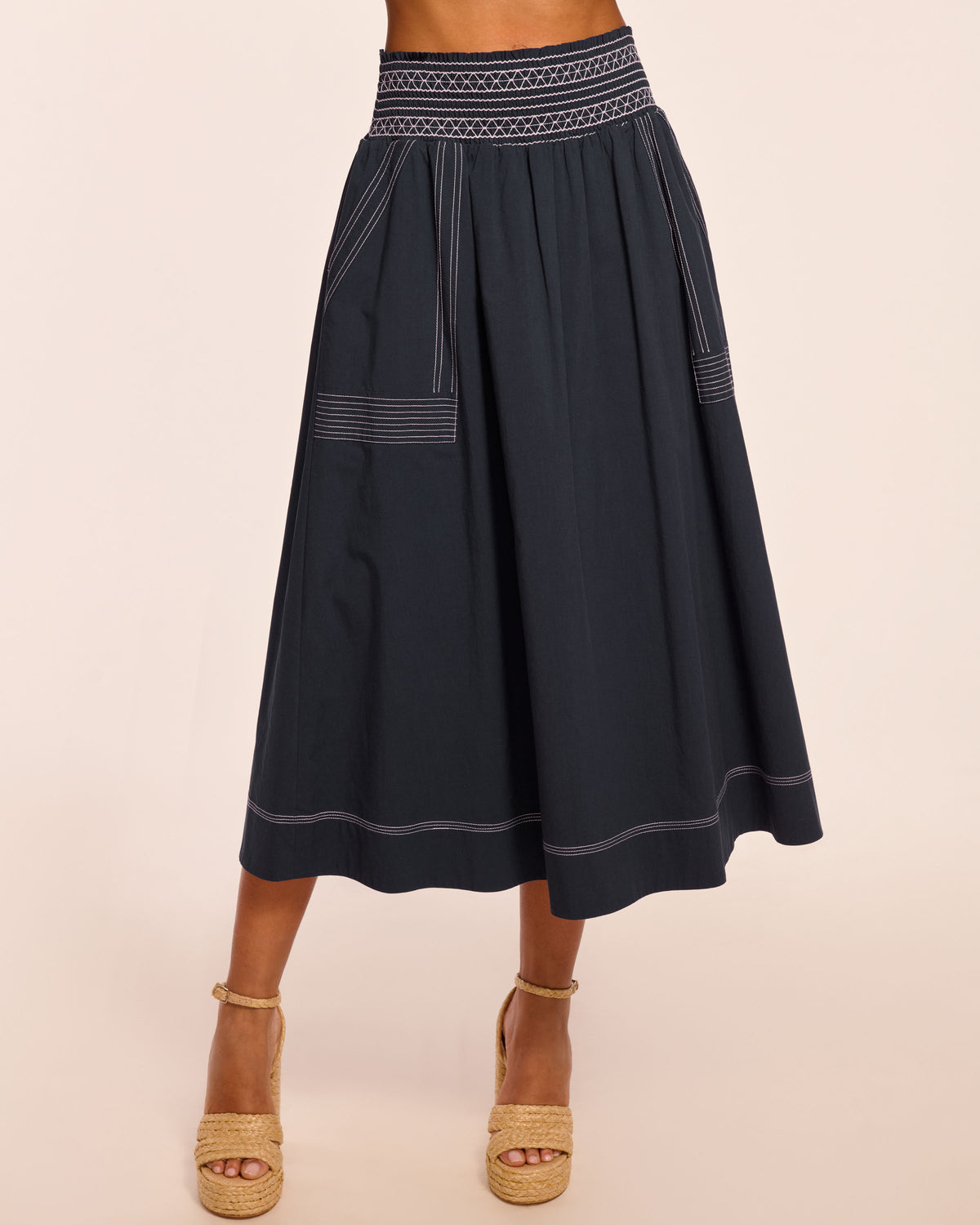 Galia Cotton Poplin Smocked Maxi Skirt view 1