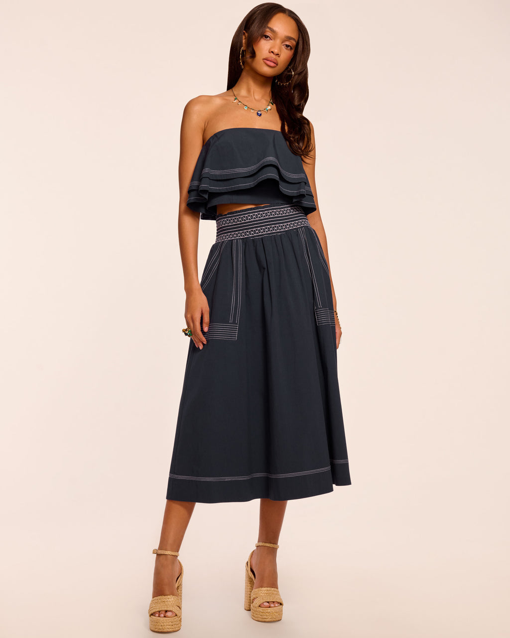 navy blue full skirt dress Ramy Brook Galia Women Skirt