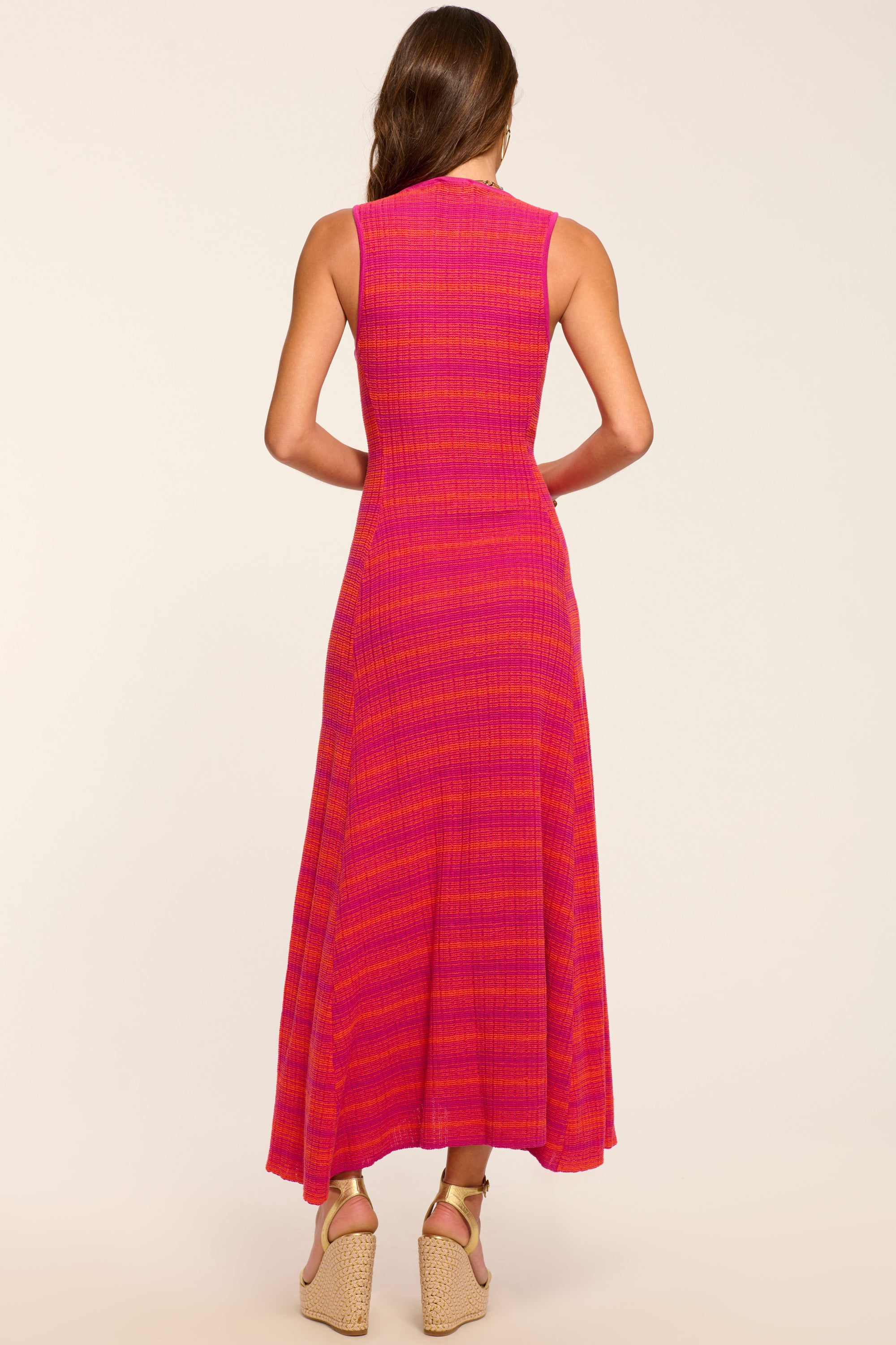 Nora Textured Knit High Neck Dress in fiesta stripe | Ramy Brook