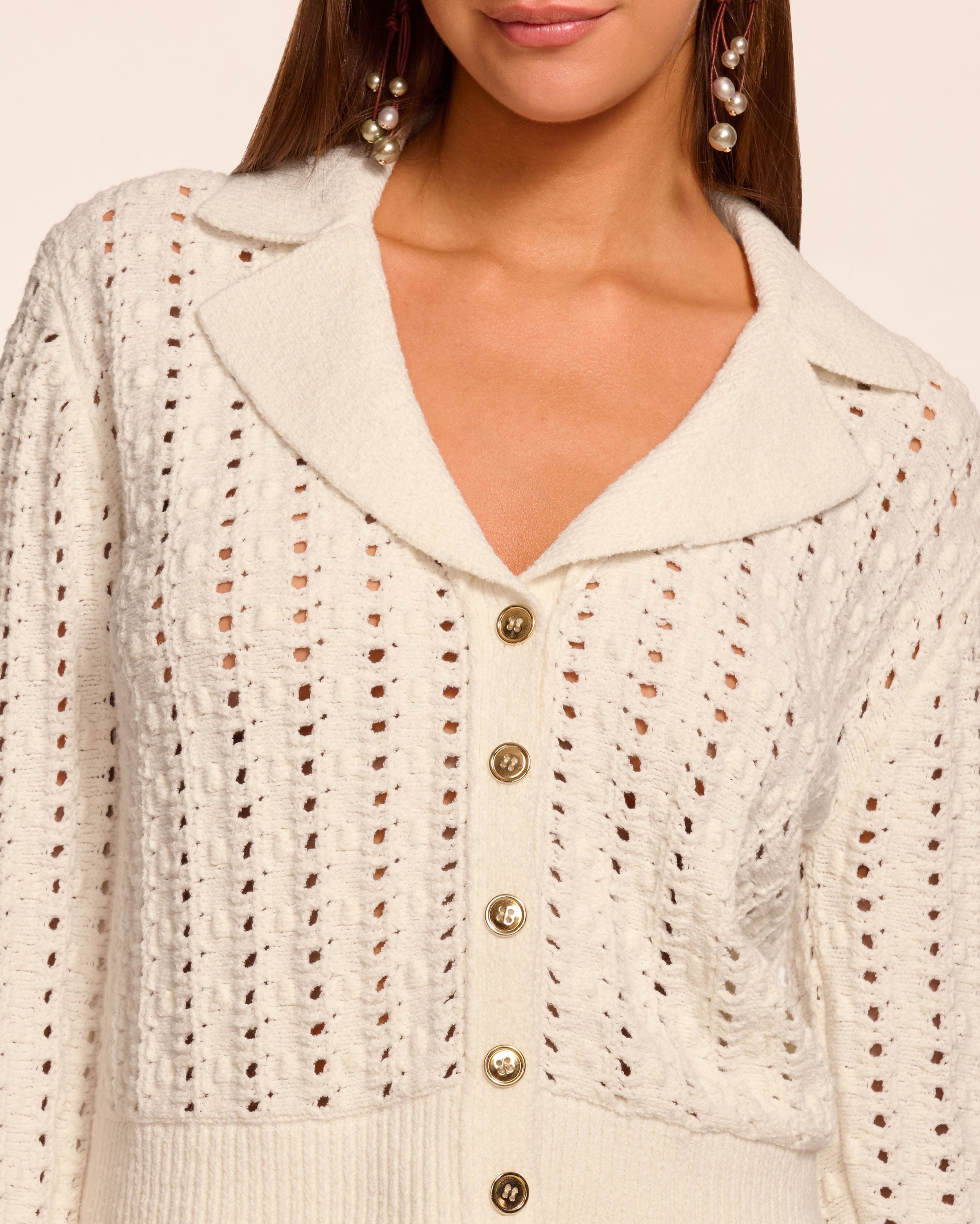 Nadia Bauble Knit Cardigan in ivory | Ramy Brook