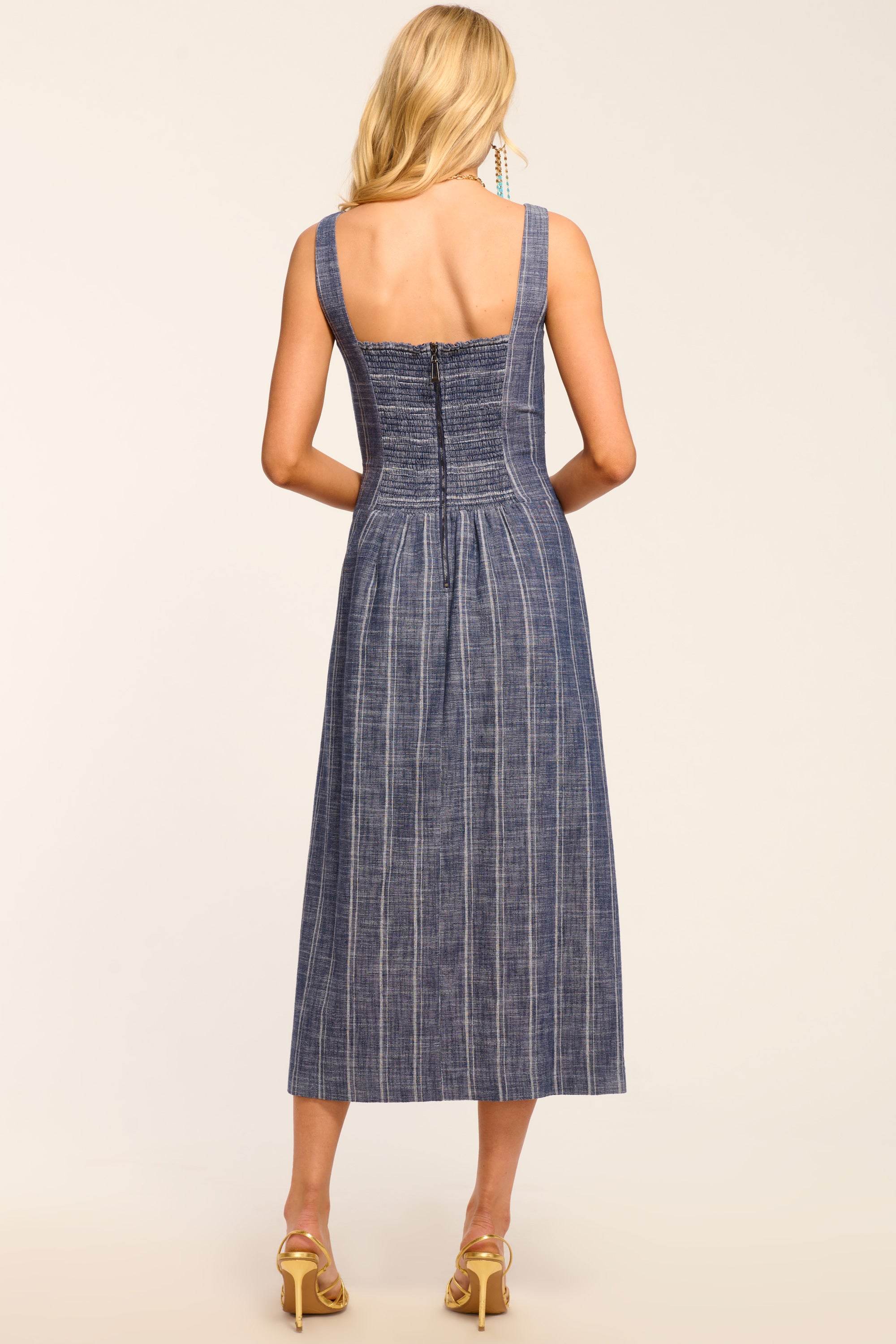 Noemi Button Down Midi Dress in indigo stripe | Ramy Brook