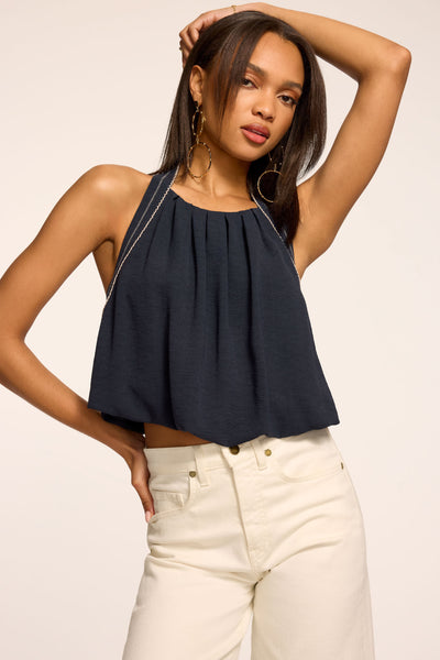 Briar Embroidered Tank Top in navy | Ramy Brook