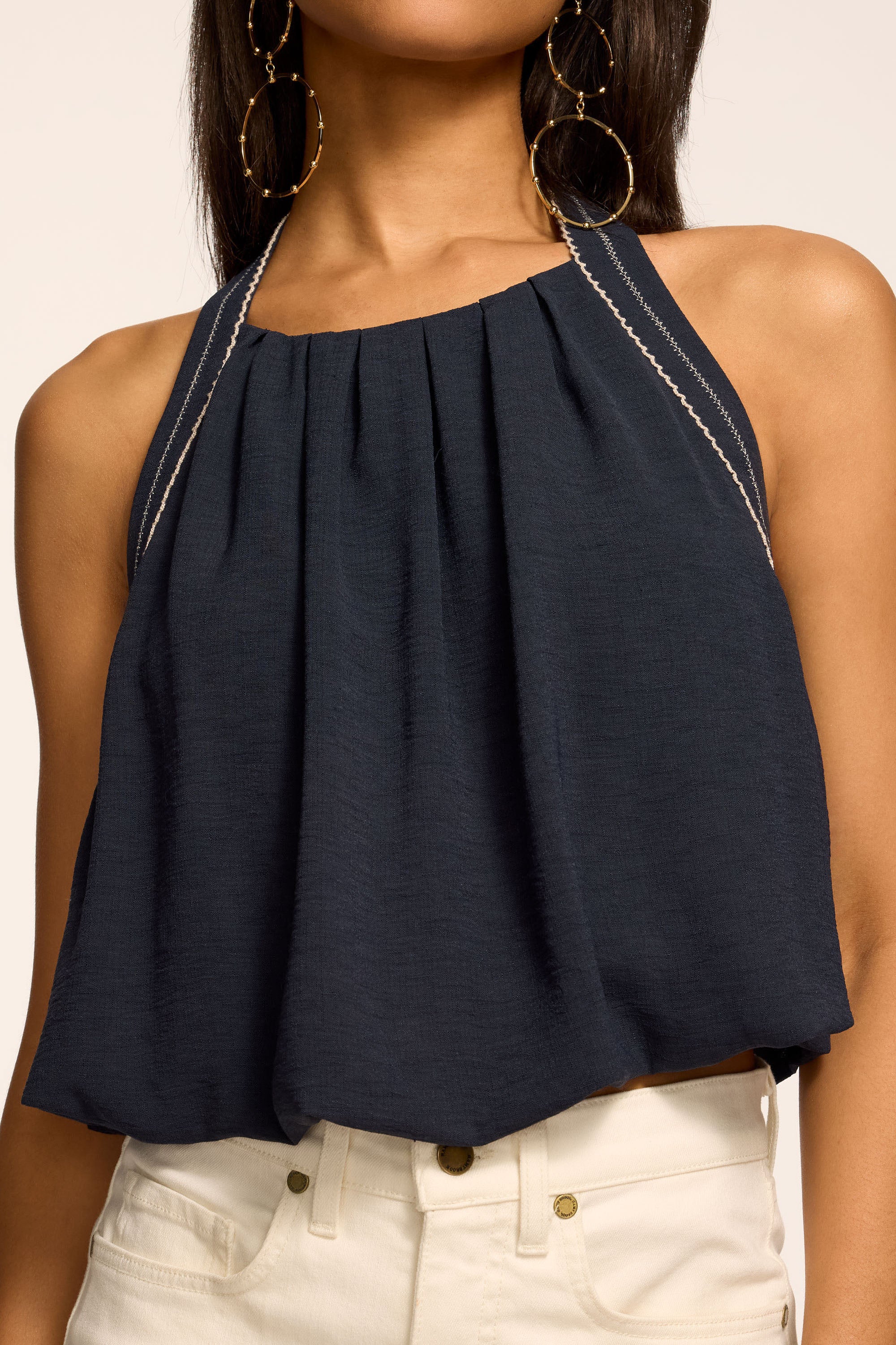 Briar Embroidered Tank Top in navy | Ramy Brook