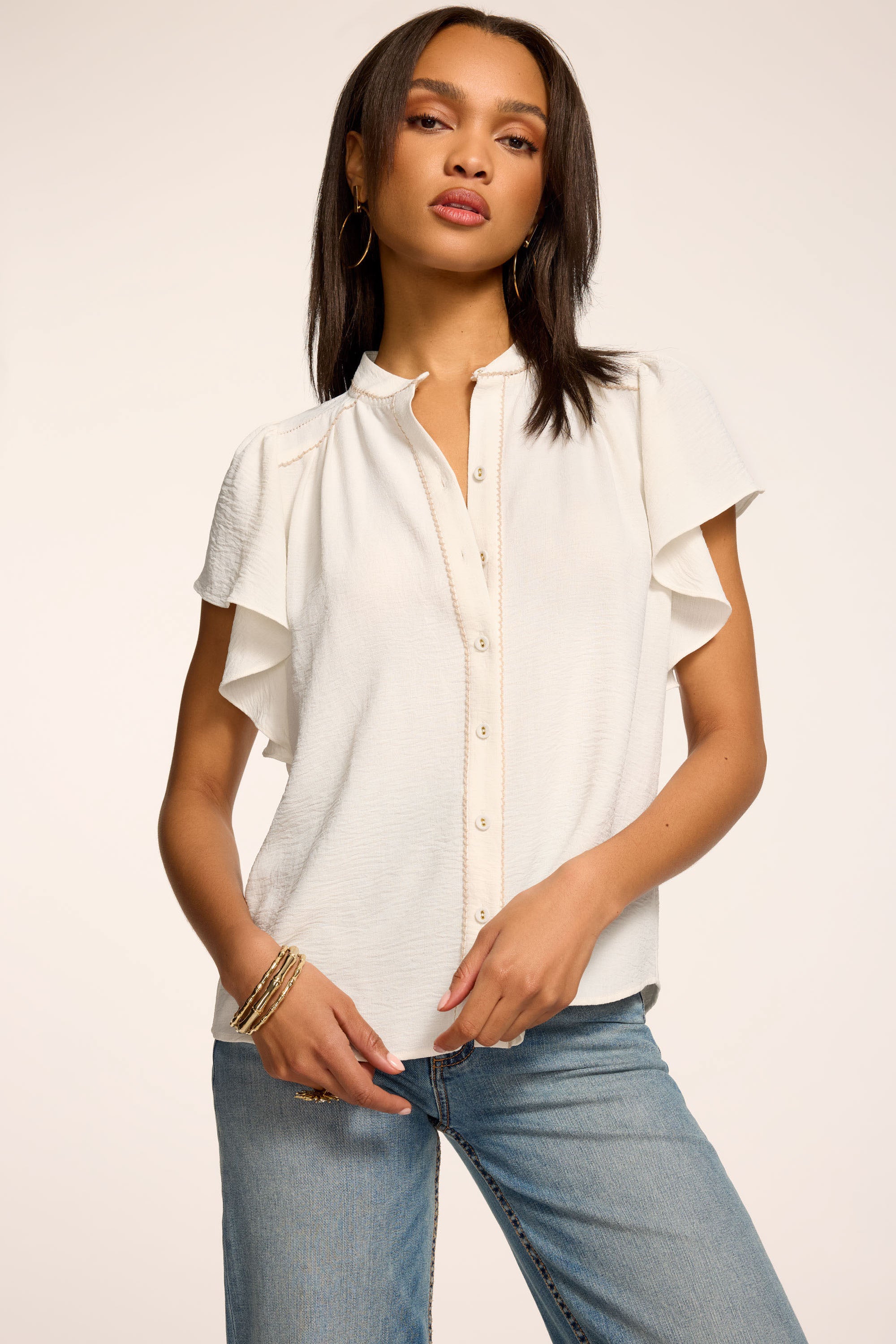 Aurora Flutter Sleeve Top in ivory | Ramy Brook