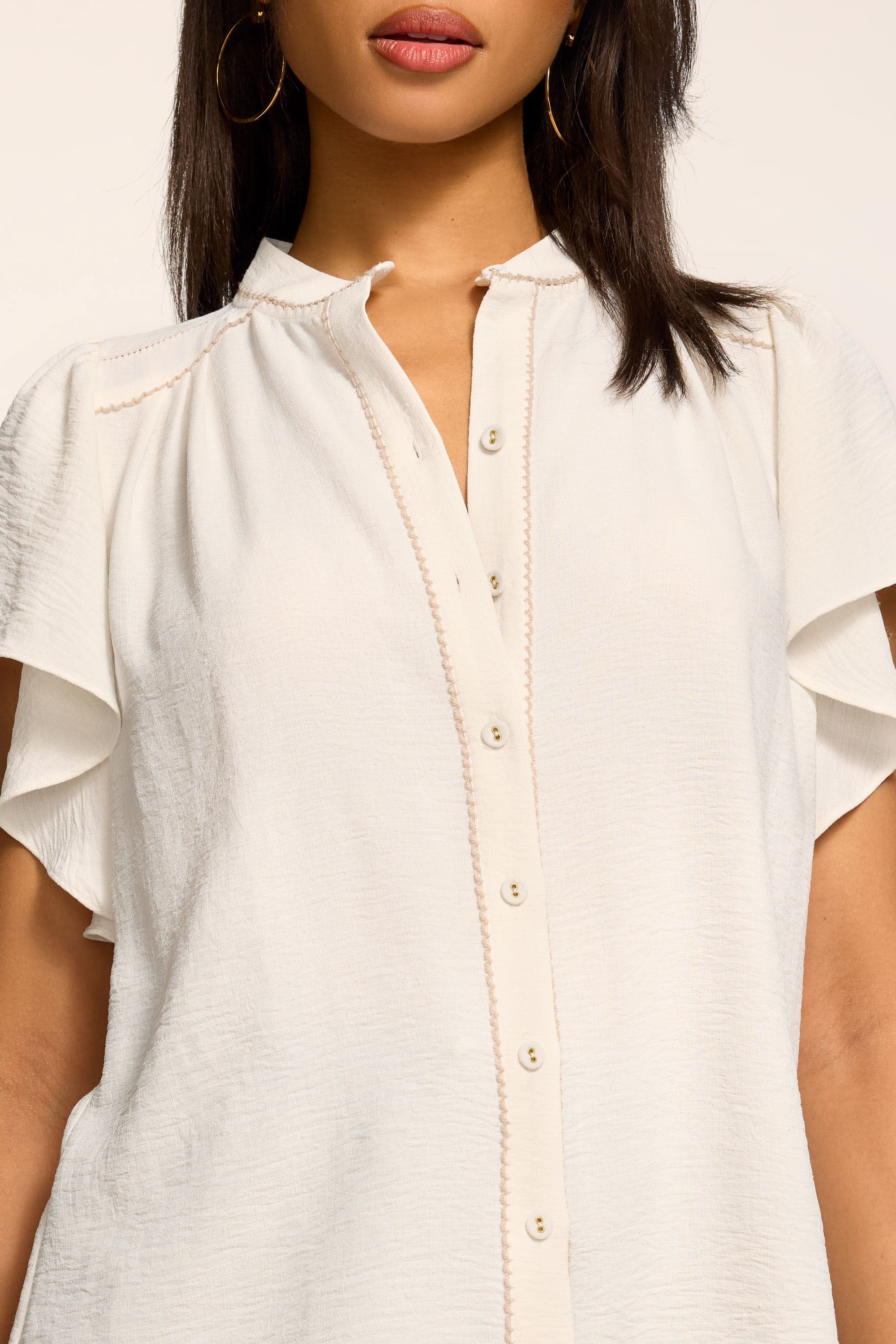 Aurora Flutter Sleeve Top in ivory | Ramy Brook