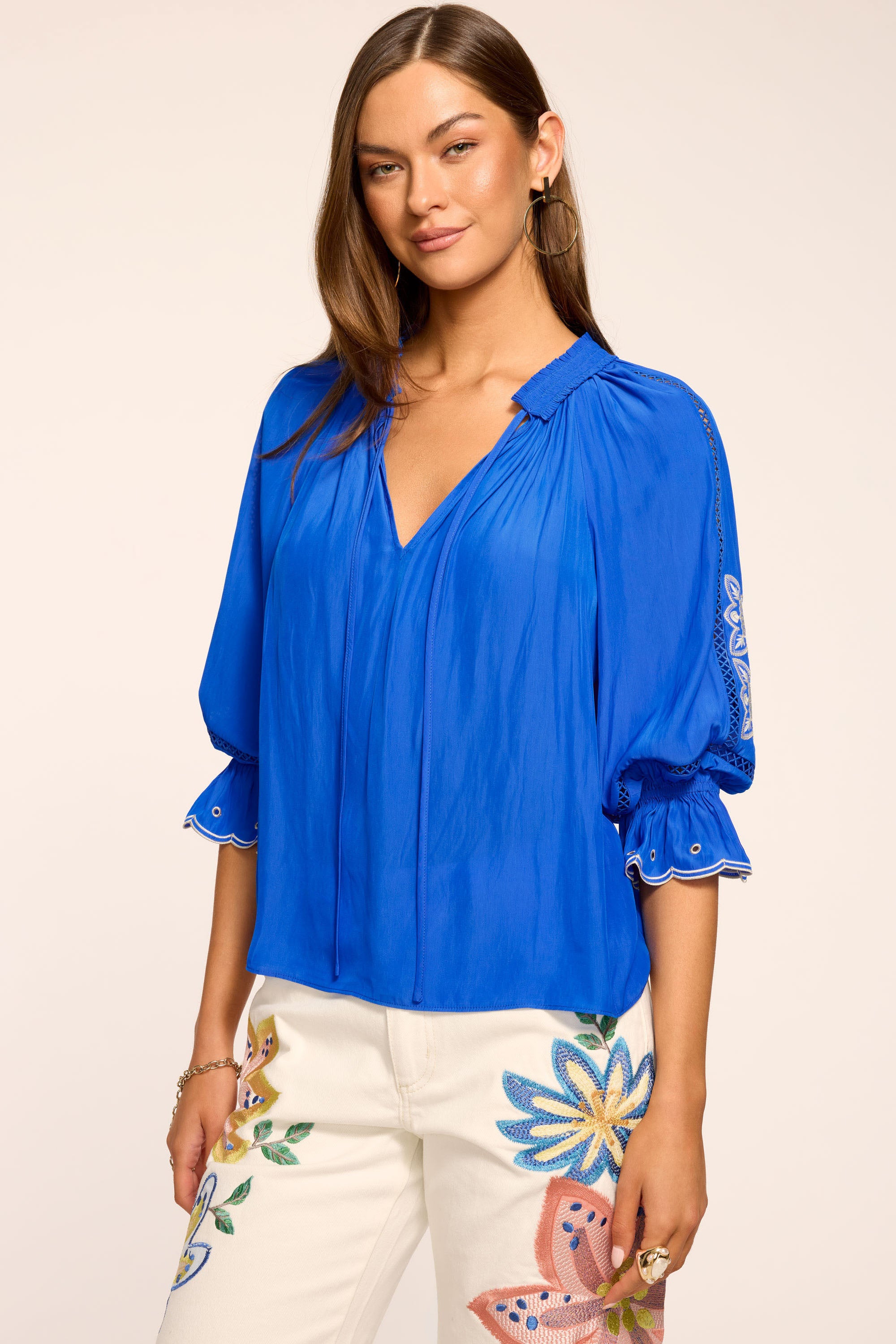Haven Embellished V-Neck Top in capri blue | Ramy Brook