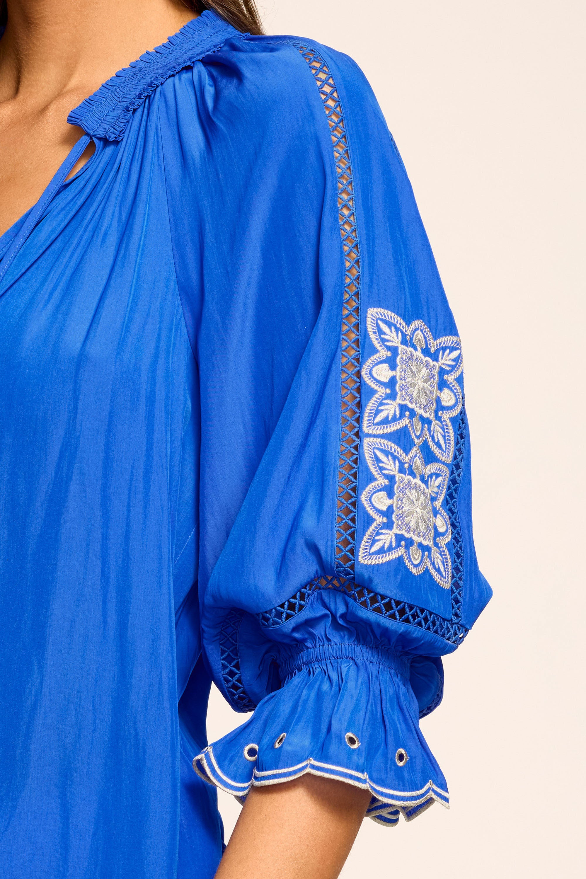 Haven Embellished V-Neck Top in capri blue | Ramy Brook