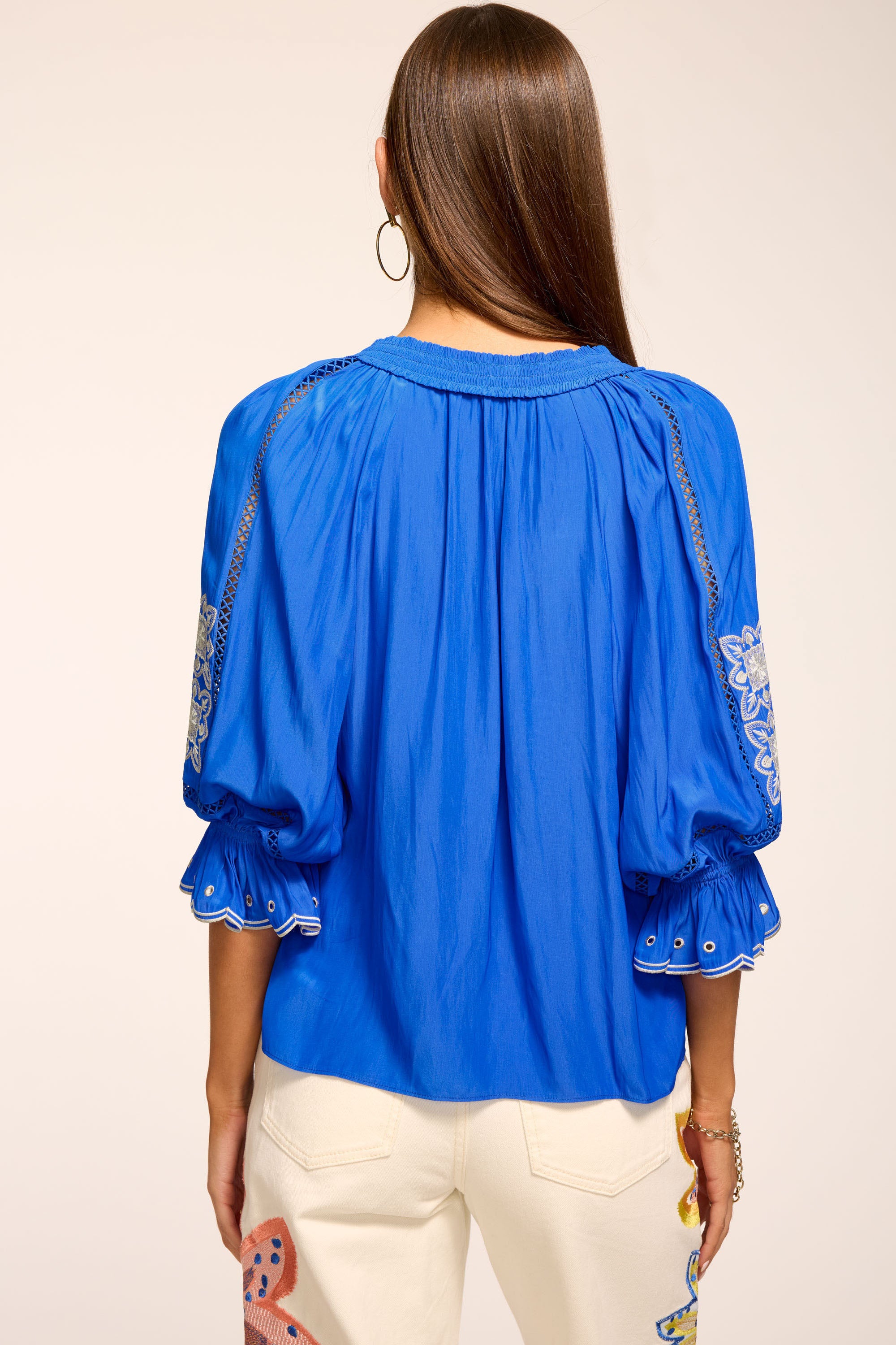 Haven Embellished V-Neck Top in capri blue | Ramy Brook