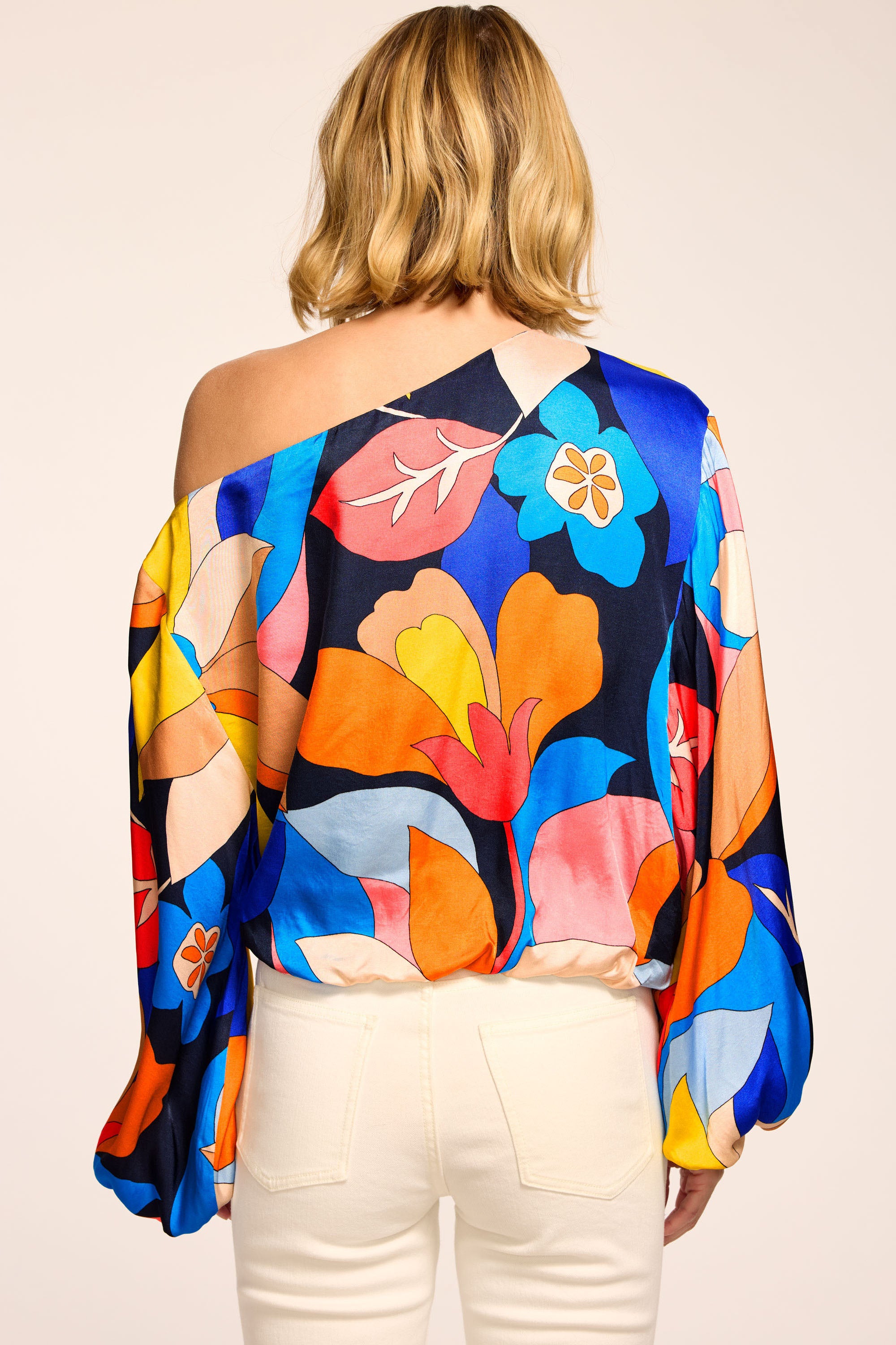 Marley Printed One-Shoulder Top in navy hibiscus | Ramy Brook