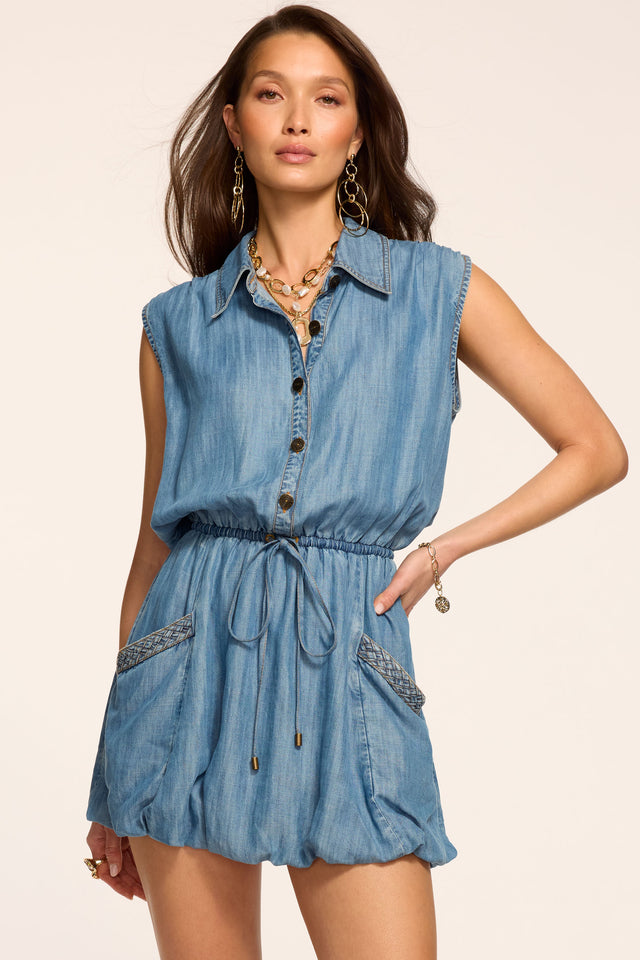 Ramy Brook Mireya Chambray Mini Dress in LIGHT Chambray