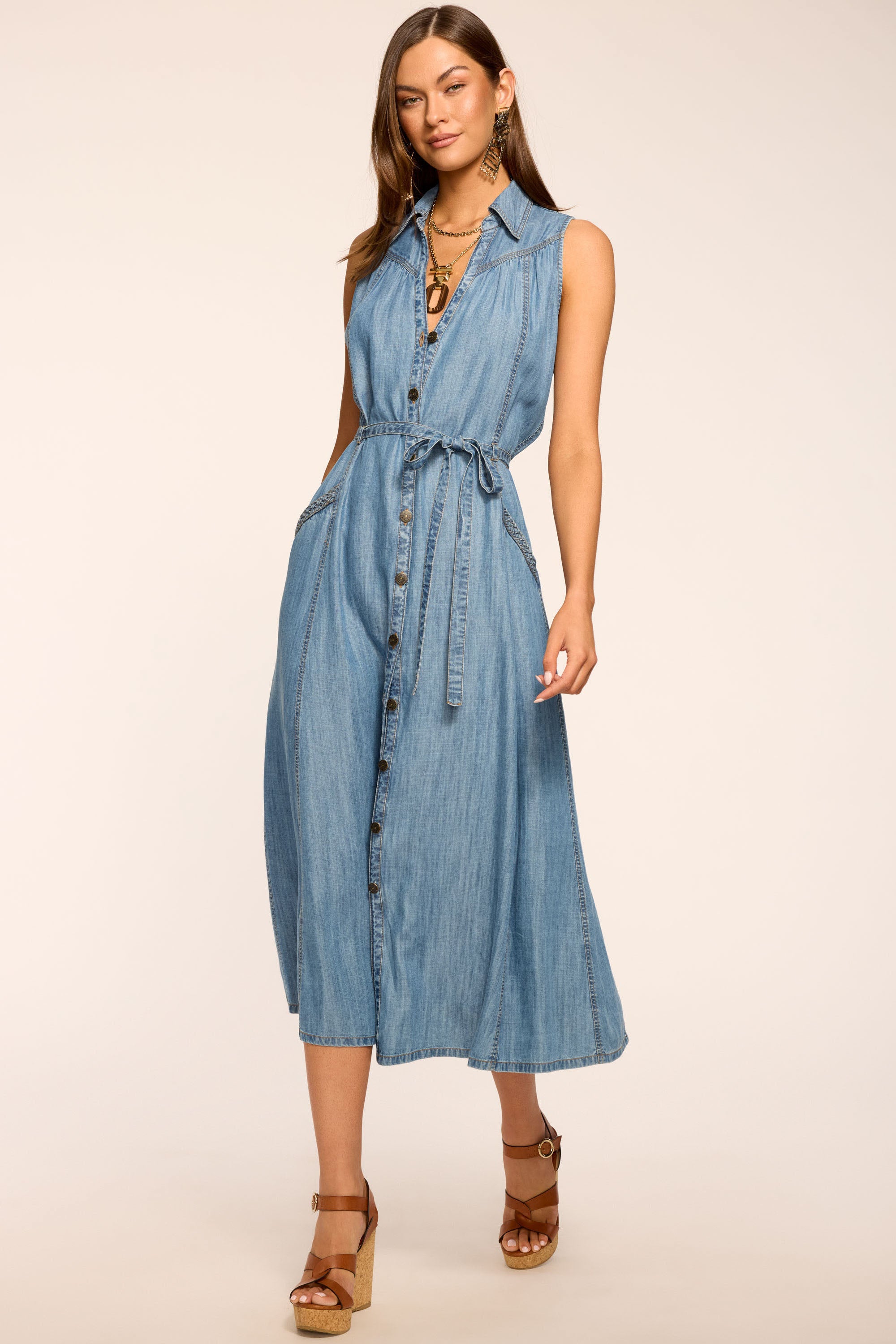 Ramy Brook Clover Sleeveless Shirt Dress - Light Chamray