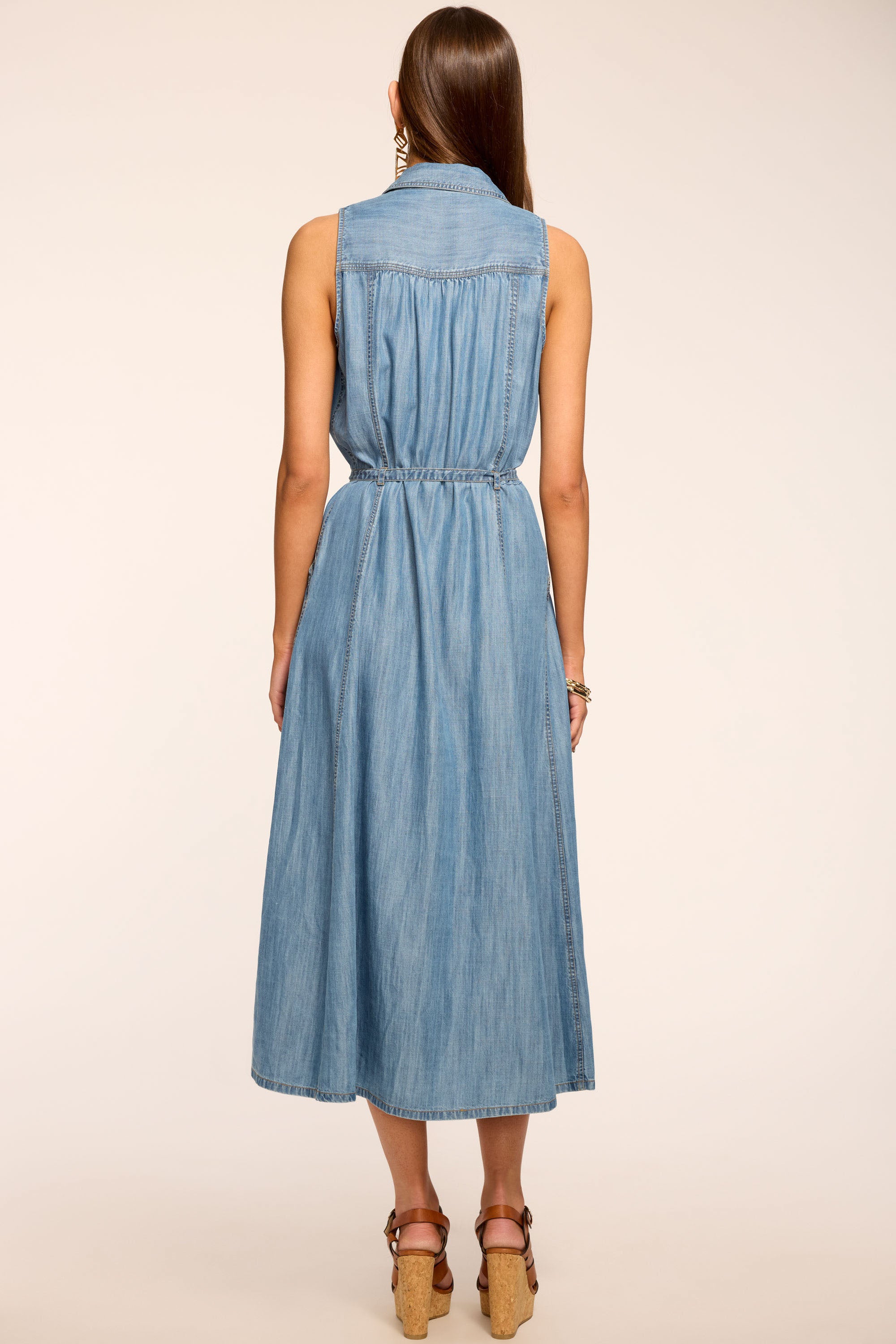 Clover Chambray V-Neck Midi Dress in light chambray | Ramy Brook