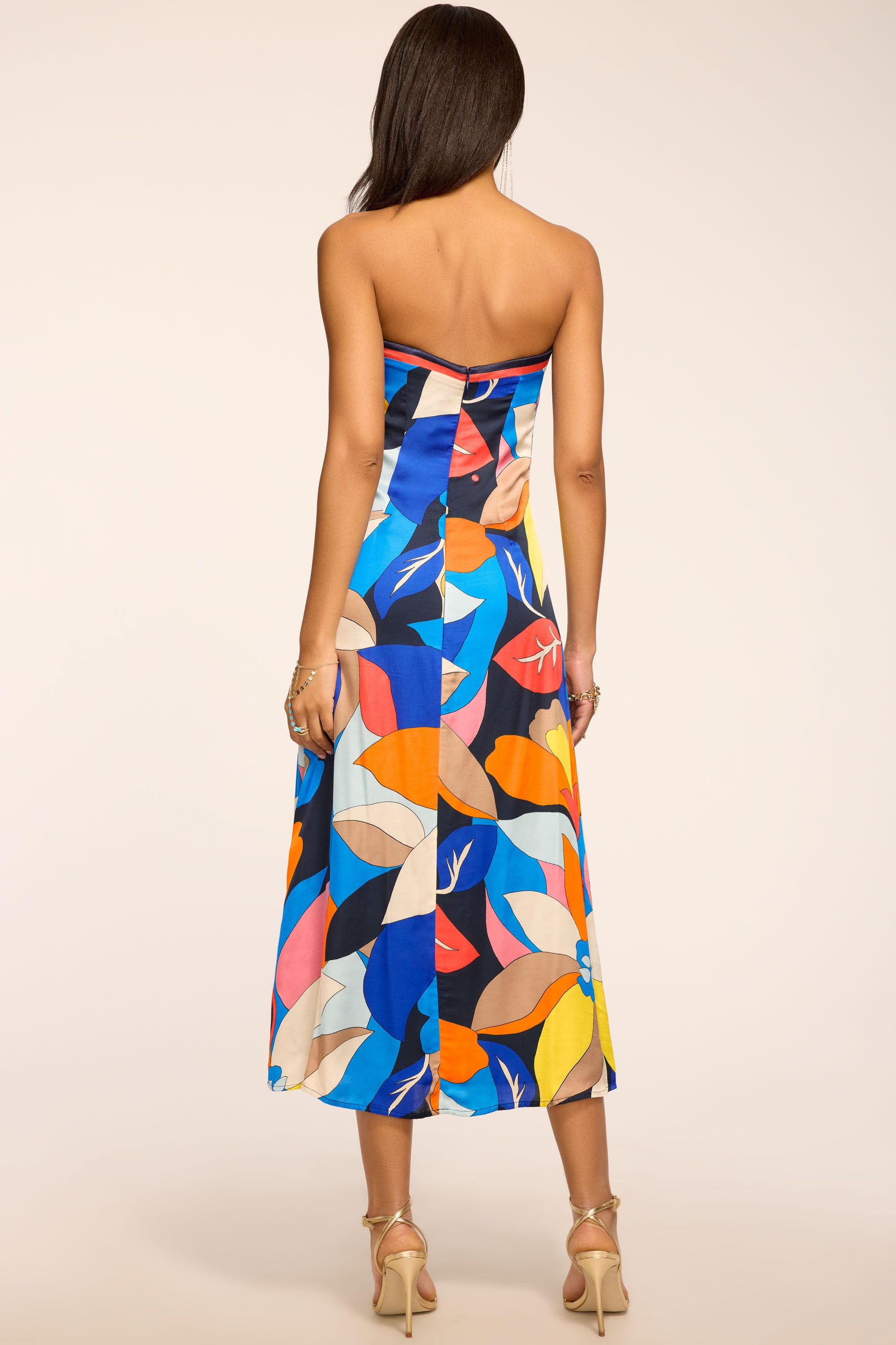 Isley Printed Strapless Midi Dress in navy hibiscus | Ramy Brook